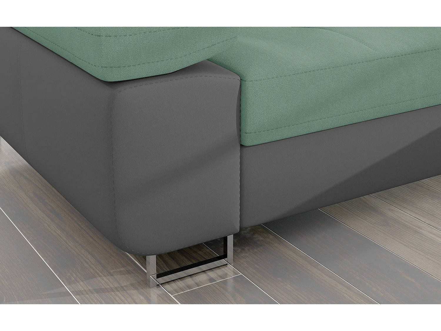 Sofá esquinero convertible KALIZO con reposacabezas regulables - Base y patas de acero cromado-99958f/Verde claro-Ángulos rectos