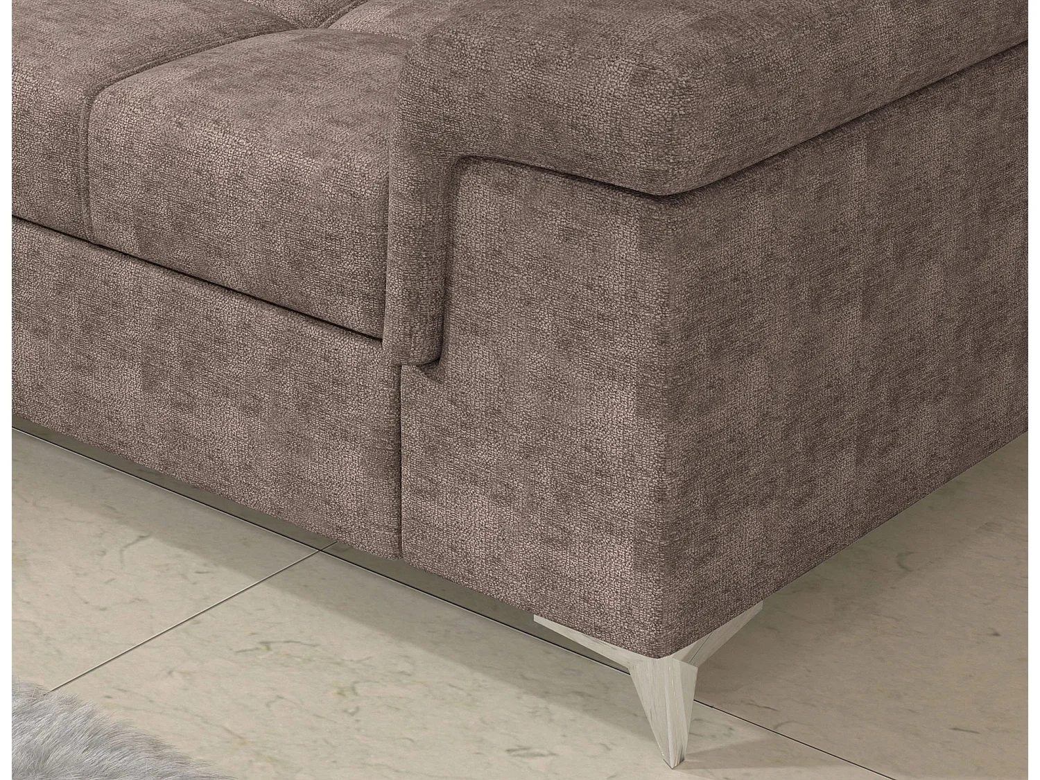 Canapé d’angle convertible MARIDO en tissu avec coffre et têtières réglables – 275cm-Marron clair-angle droit