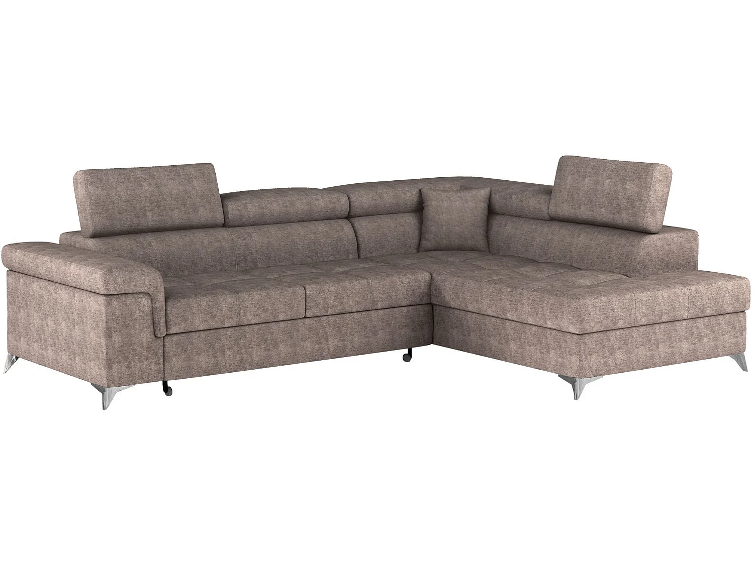 Canapé d’angle convertible MARIDO en tissu avec coffre et têtières réglables – 275cm-Marron clair-angle droit