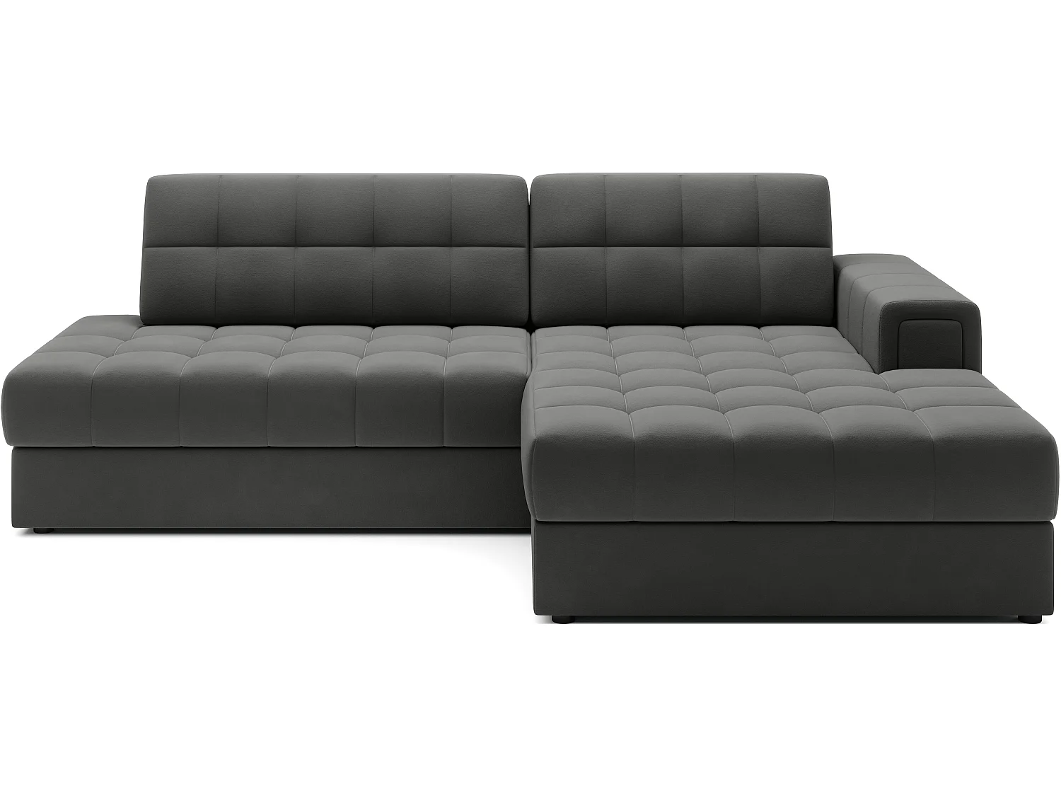 Canapé d’angle convertible KELLY en velours avec coffre – 240cm-Gris-Méridienne A droite
