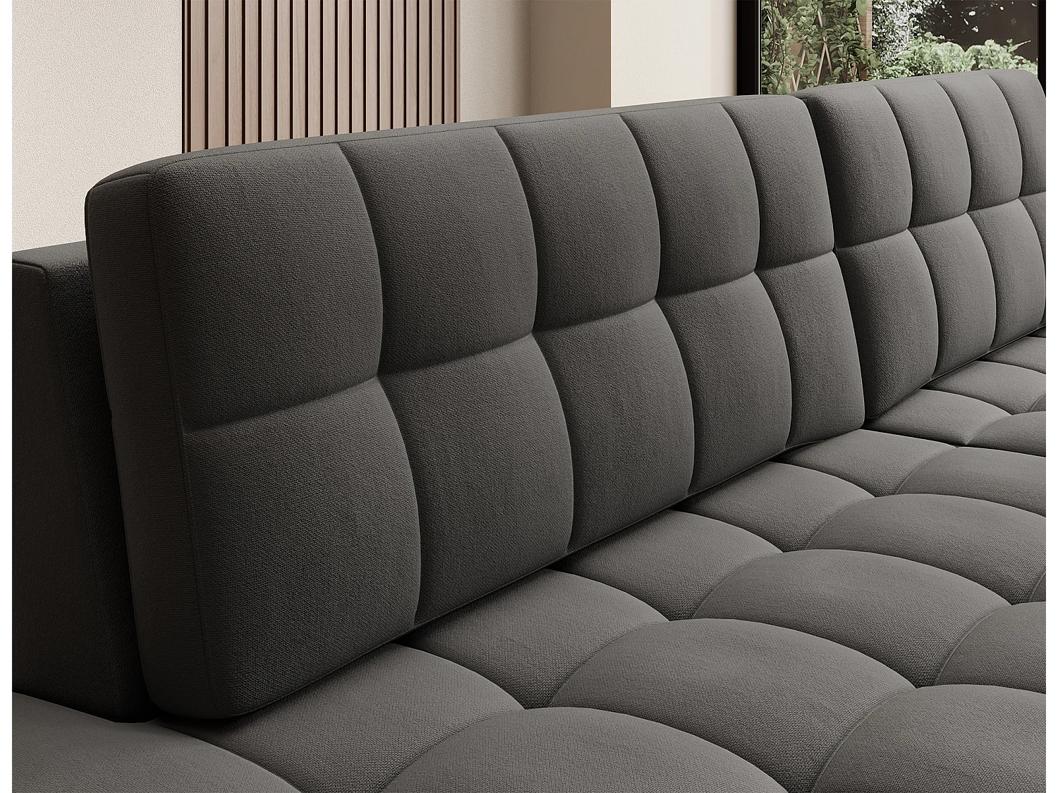 Canapé d’angle convertible KELLY en velours avec coffre – 240cm-Gris-Méridienne A droite