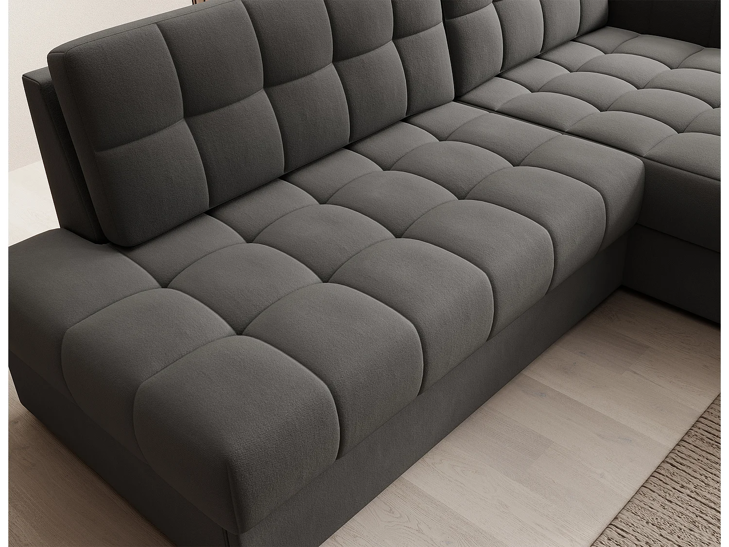 Canapé d’angle convertible KELLY en velours avec coffre – 240cm-Gris-Méridienne A droite