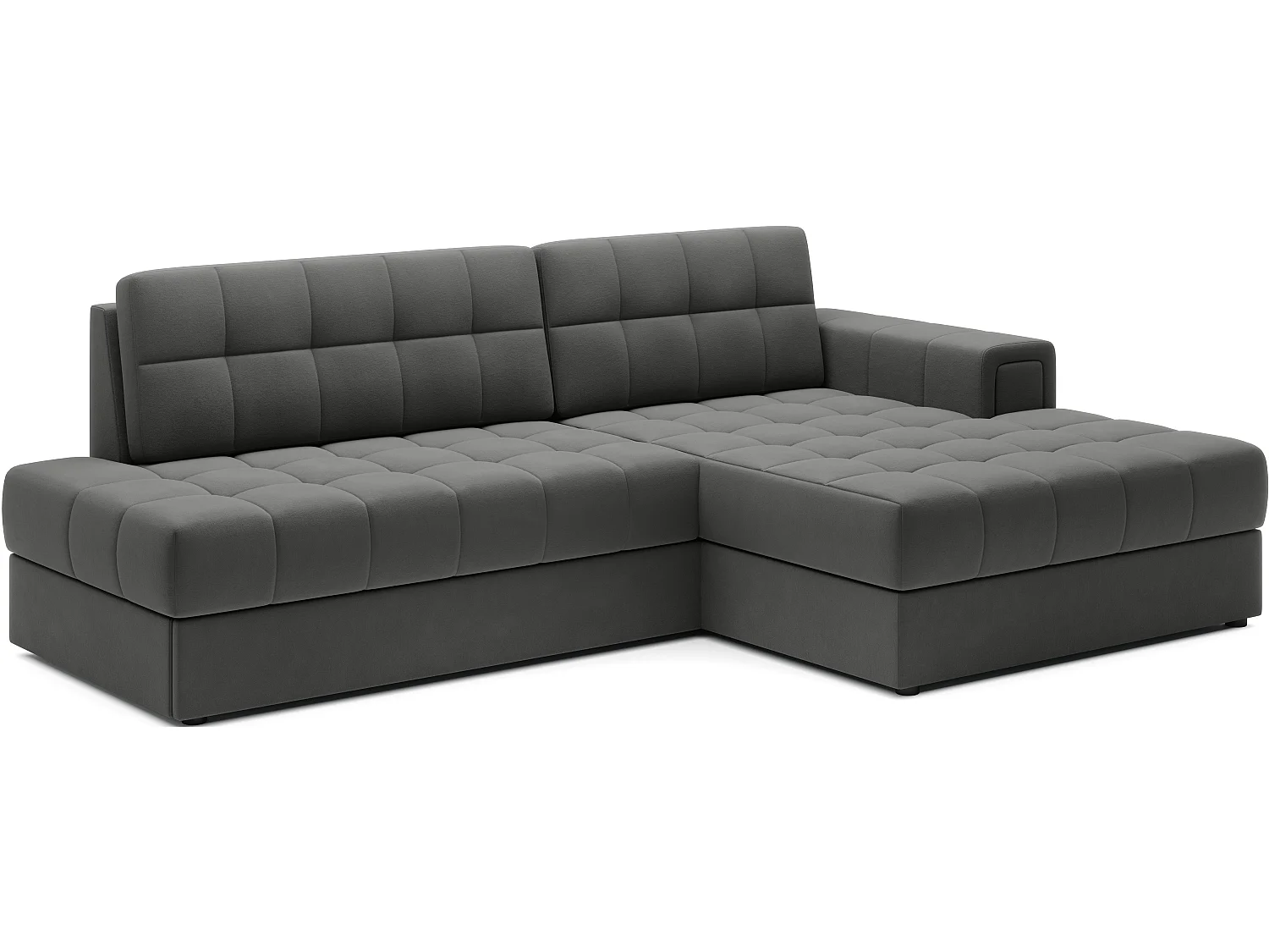 Canapé d’angle convertible KELLY en velours avec coffre – 240cm-Gris-Méridienne A droite