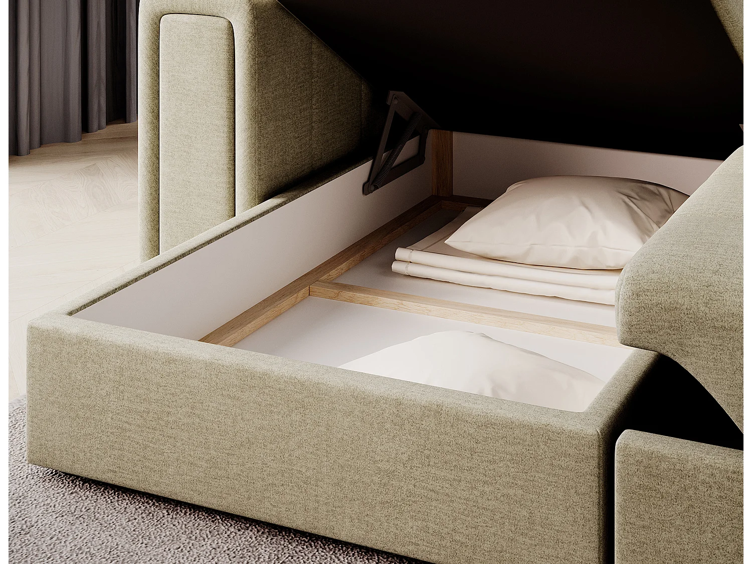 Canapé d’angle réversible convertible KLUMANN en velours – 260cm-Beige clair