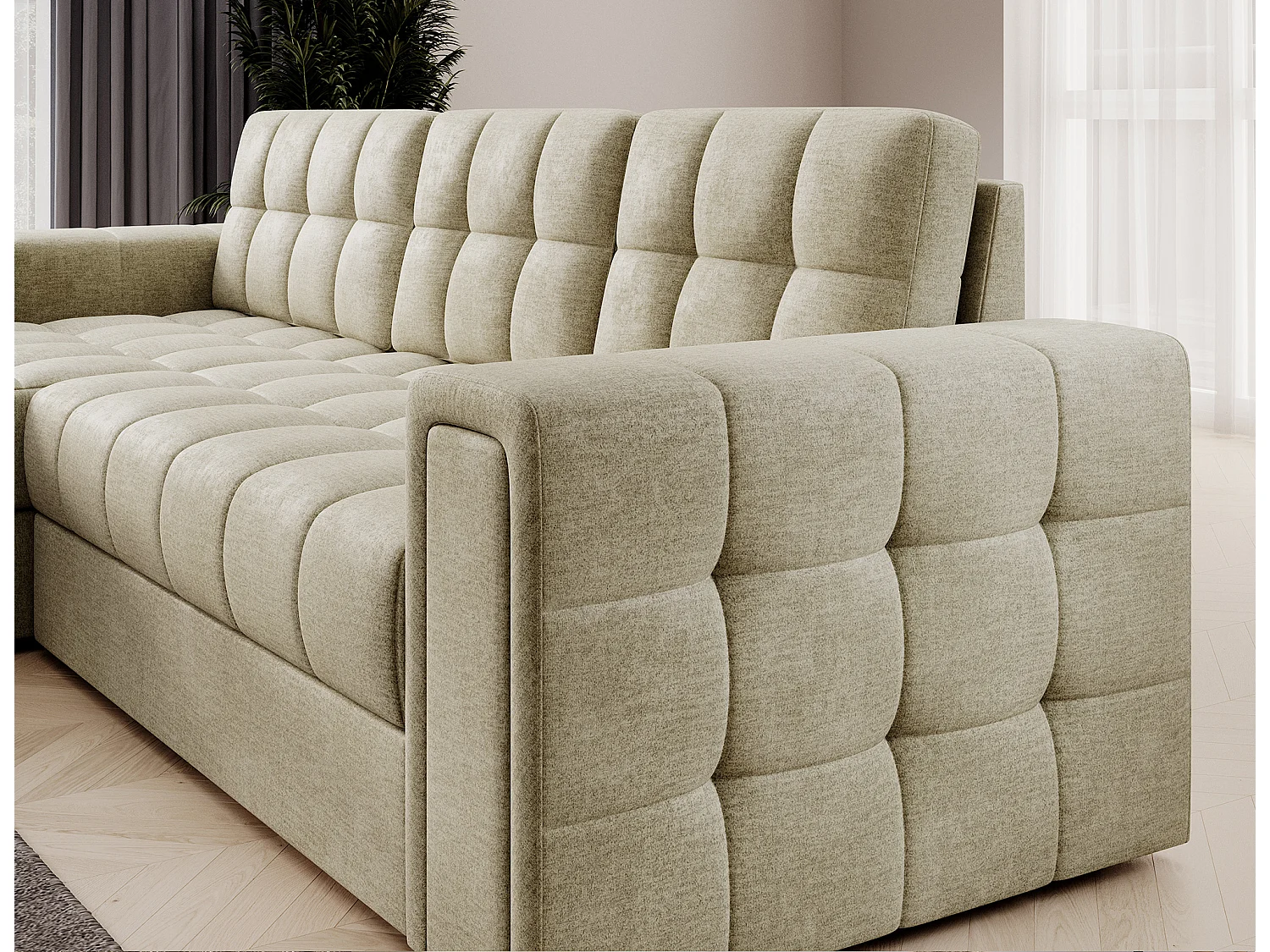 Canapé d’angle réversible convertible KLUMANN en velours – 260cm-Beige clair