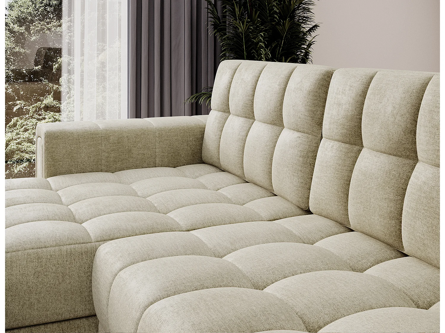 Canapé d’angle réversible convertible KLUMANN en velours – 260cm-Beige clair