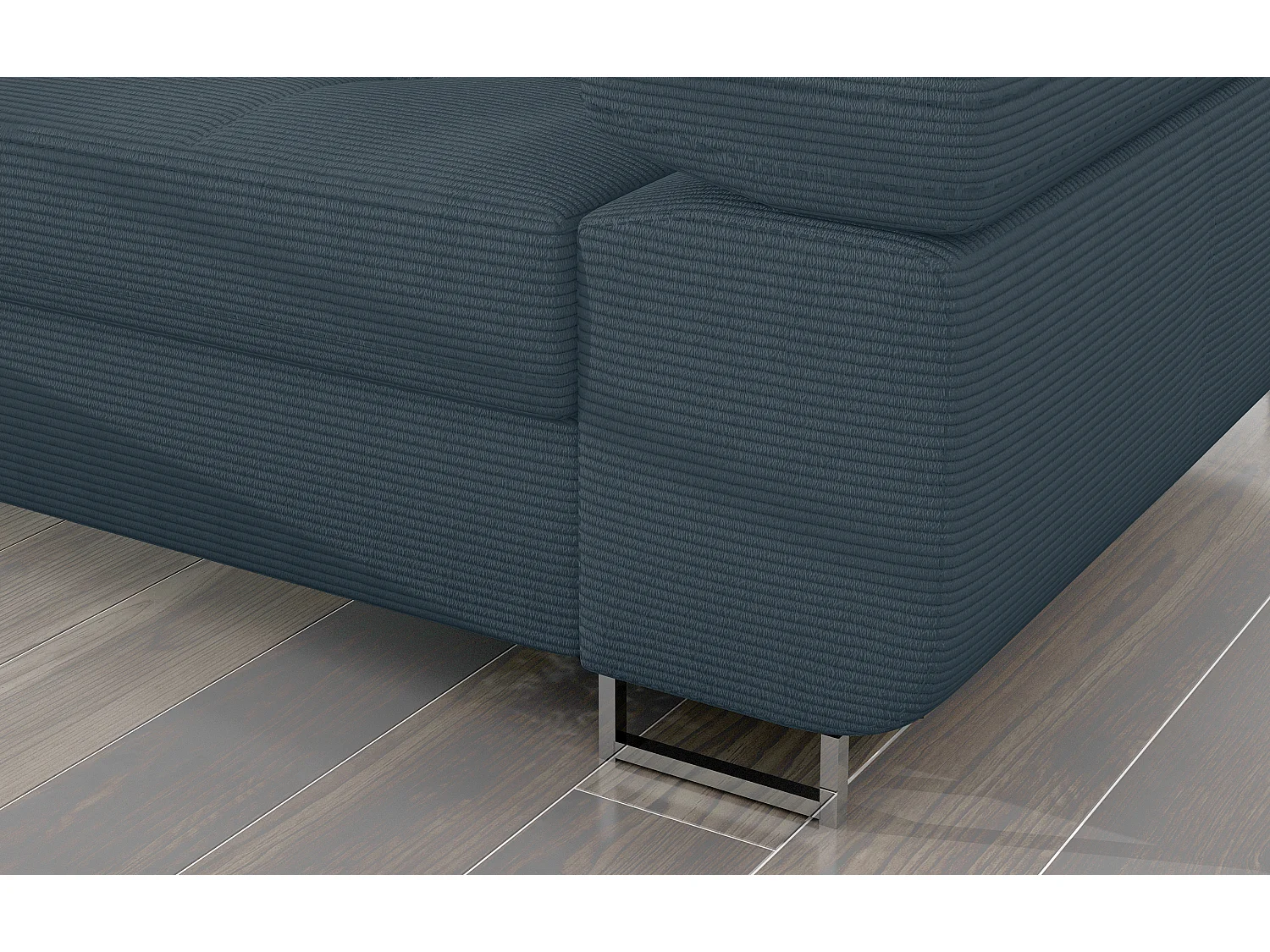 Canapé d’angle convertible KALIZO en tissu côtelé avec coffre, têtières réglables et pieds en acier chromé – 289cm-Vert sapin-angle gauche