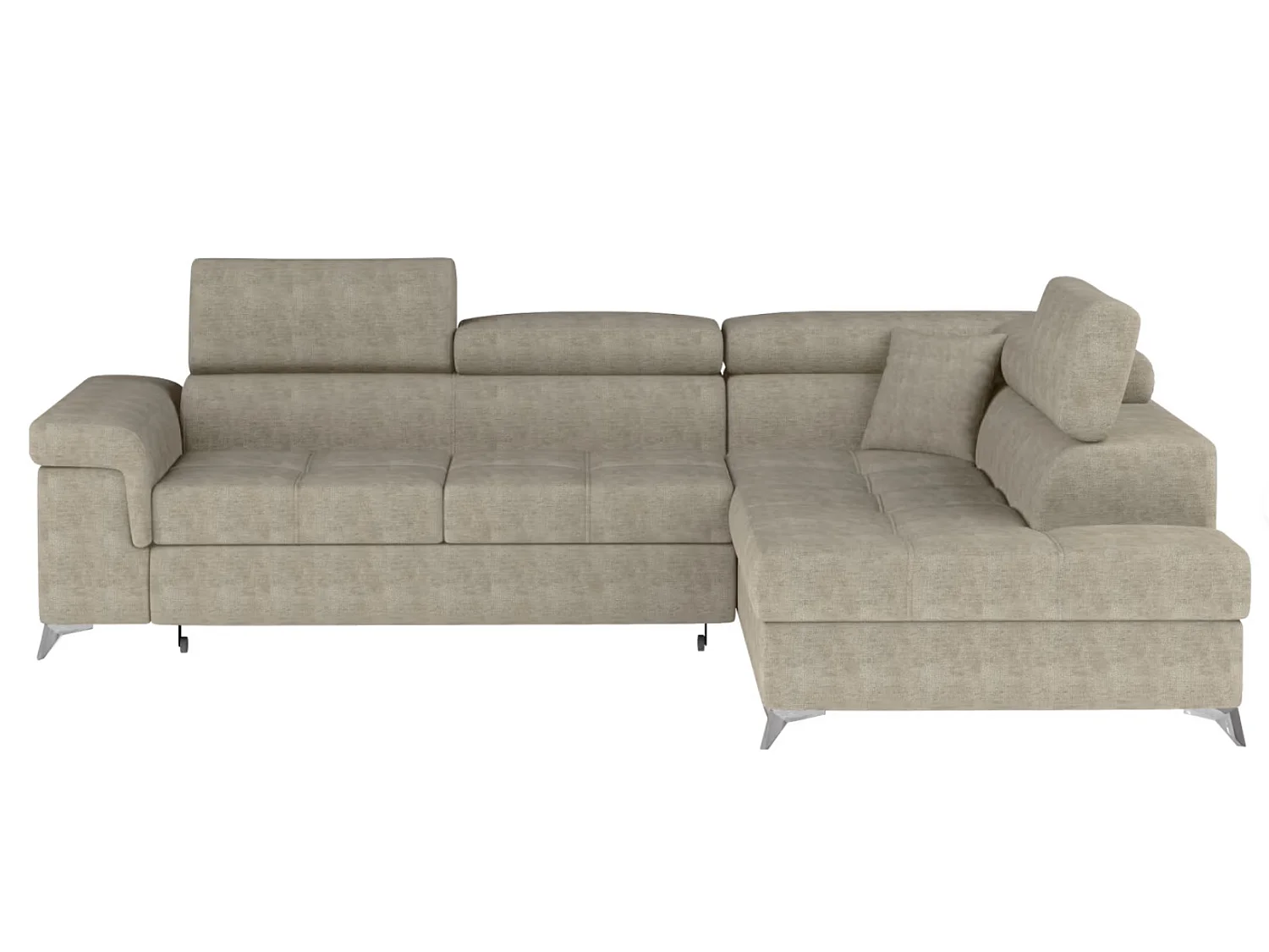 Canapé d’angle convertible MARIDO en tissu avec coffre et têtières réglables – 275cm-Beige foncé-angle droit