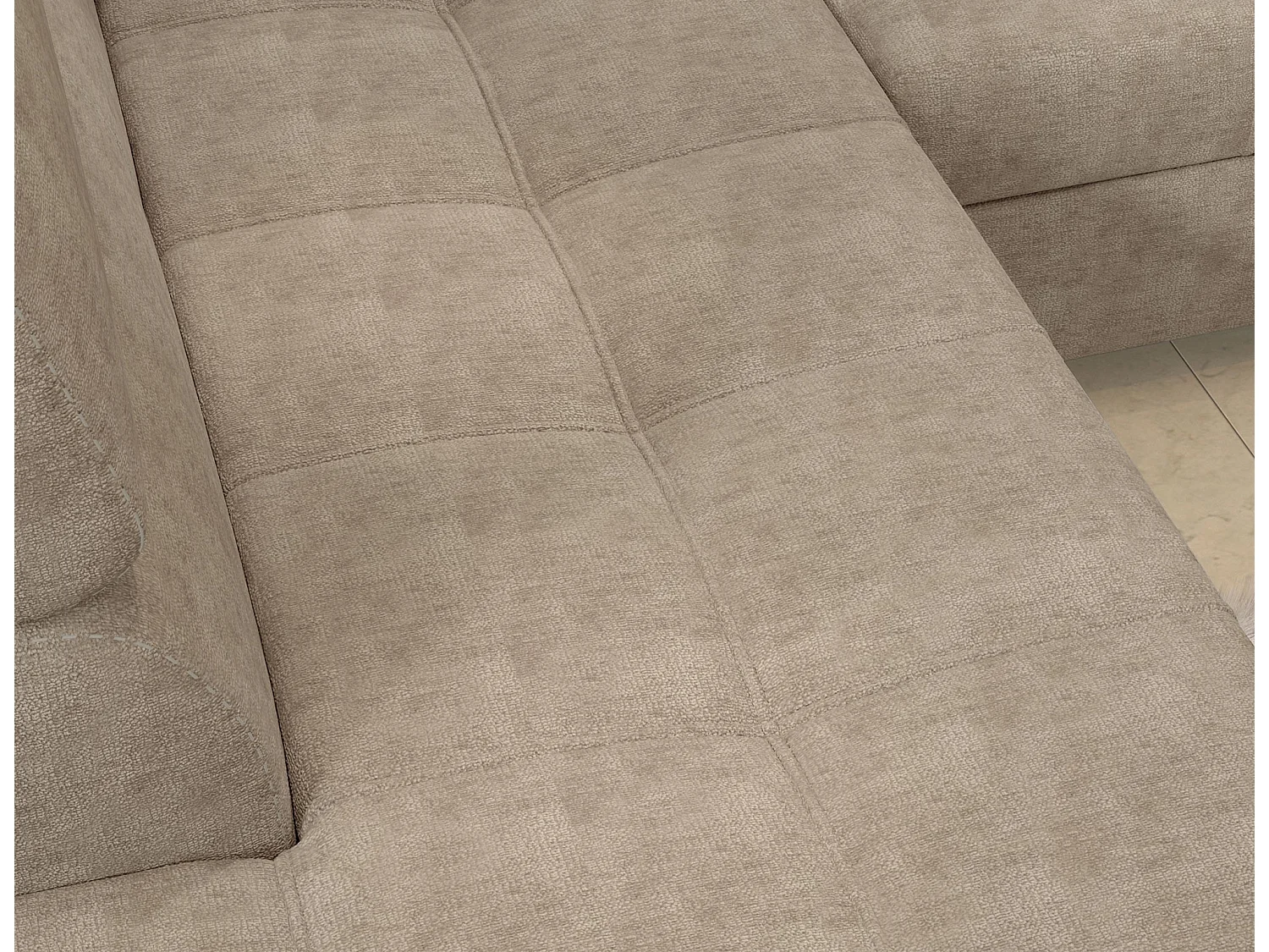 Canapé d’angle convertible MARIDO en tissu avec coffre et têtières réglables – 275cm-Beige foncé-angle droit