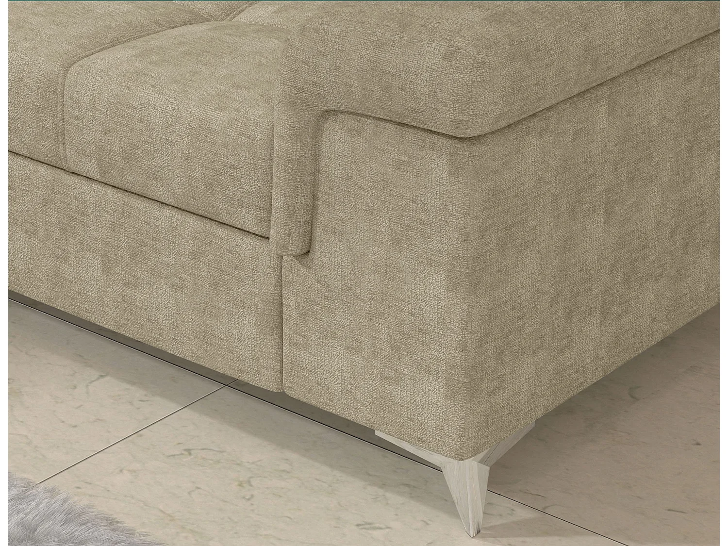 Canapé d’angle convertible MARIDO en tissu avec coffre et têtières réglables – 275cm-Beige foncé-angle droit
