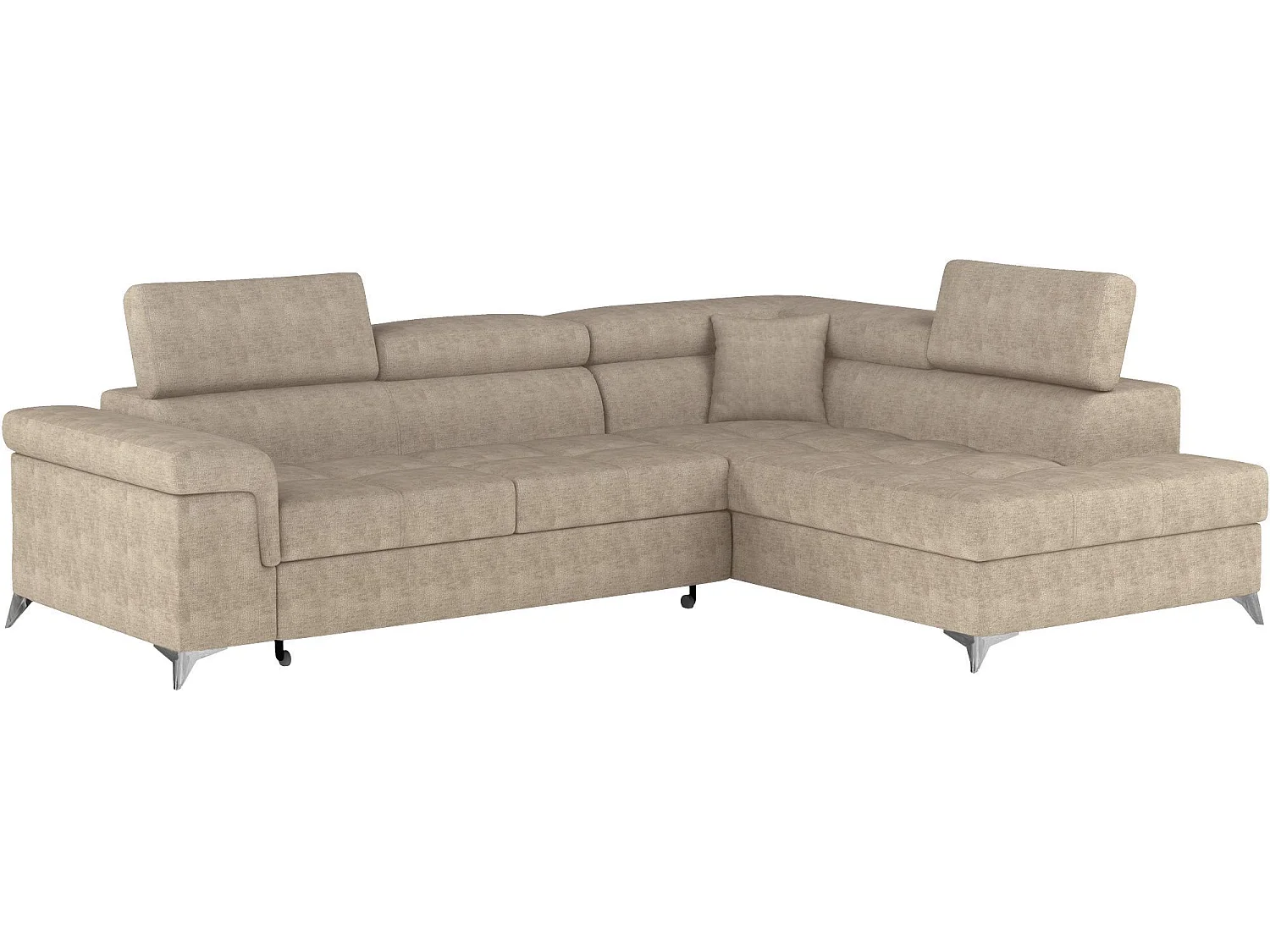 Canapé d’angle convertible MARIDO en tissu avec coffre et têtières réglables – 275cm-Beige foncé-angle droit
