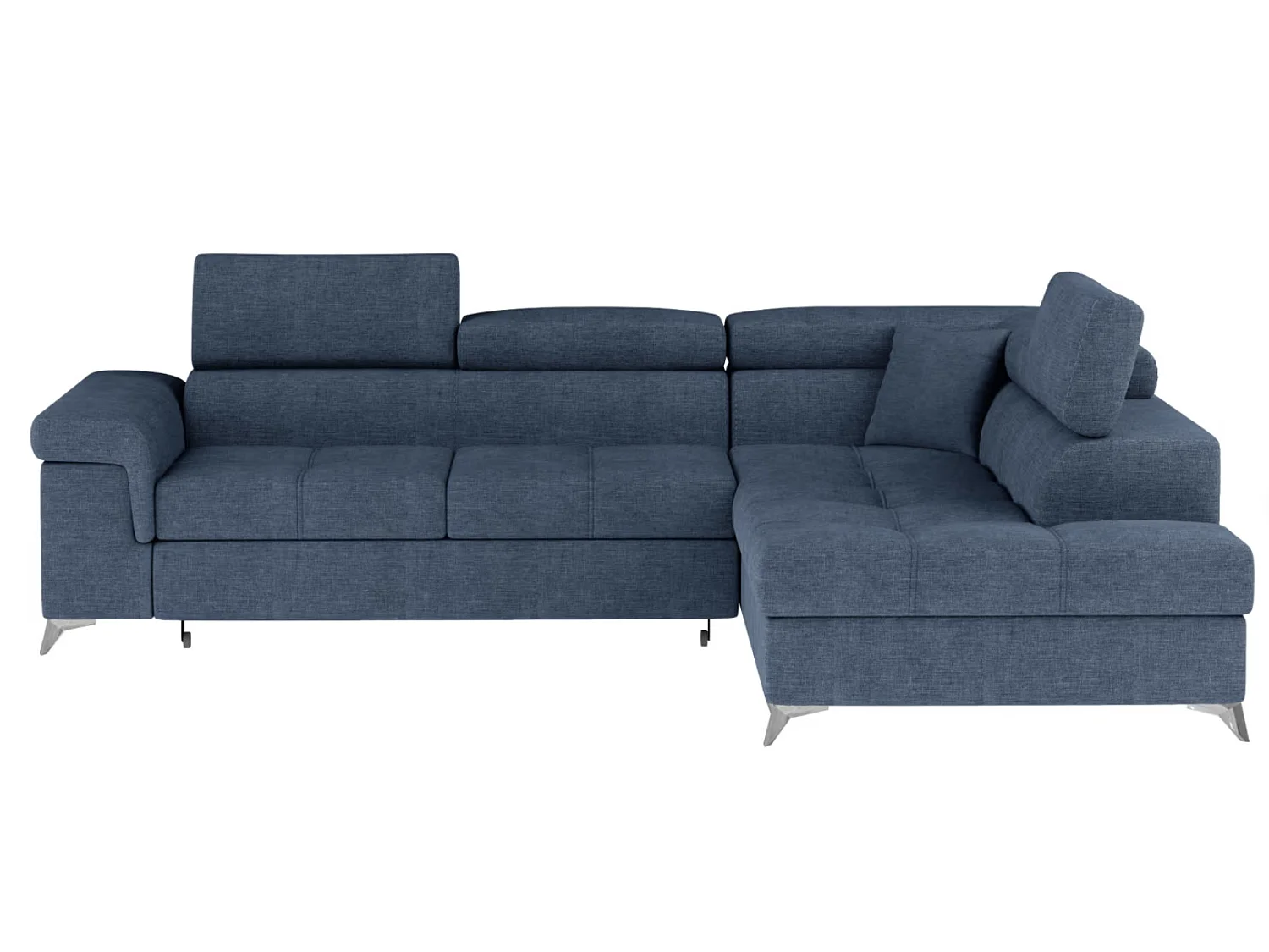 Canapé d’angle convertible MARIDO en tissu avec coffre et têtières réglables – 275cm-Bleu-angle droit
