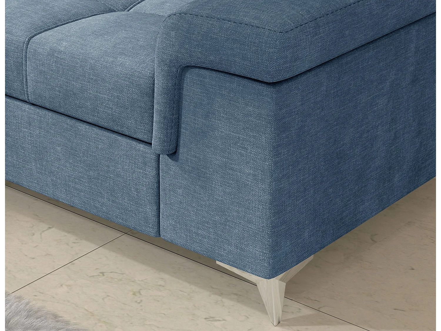 Canapé d’angle convertible MARIDO en tissu avec coffre et têtières réglables – 275cm-Bleu-angle droit