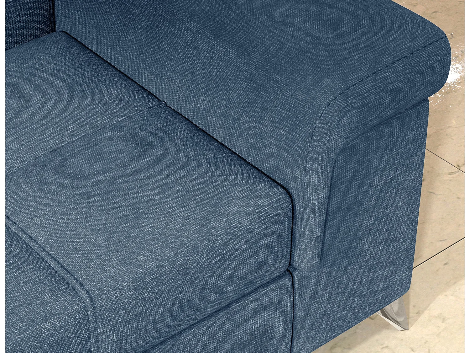 Canapé d’angle convertible MARIDO en tissu avec coffre et têtières réglables – 275cm-Bleu-angle droit