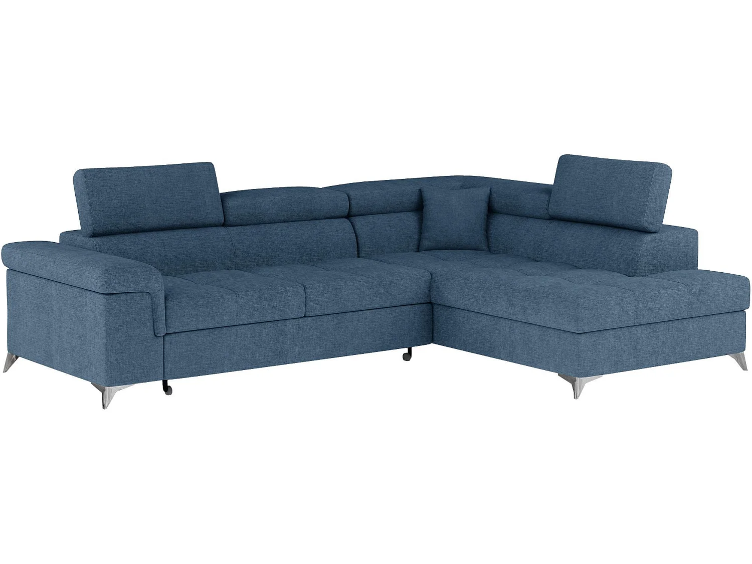 Canapé d’angle convertible MARIDO en tissu avec coffre et têtières réglables – 275cm-Bleu-angle droit
