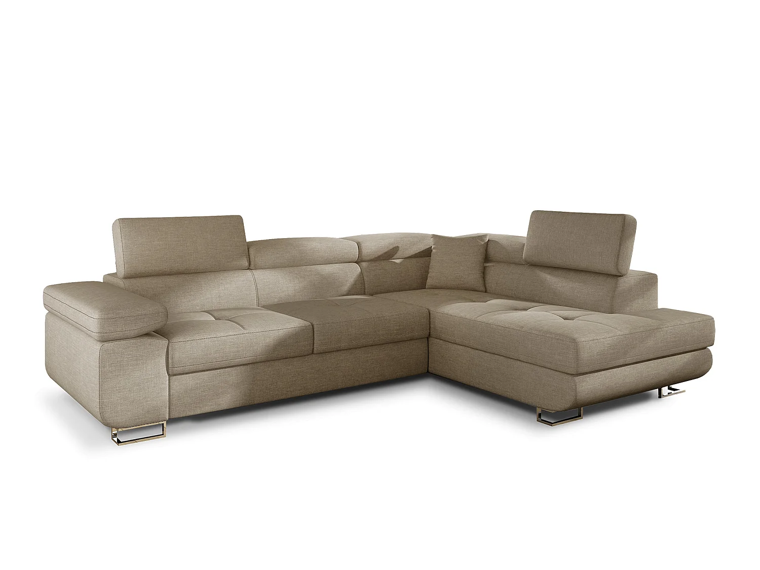 Canapé d’angle convertible MARKA en tissu avec coffre et têtières réglables – 272cm-Beige-angle droit