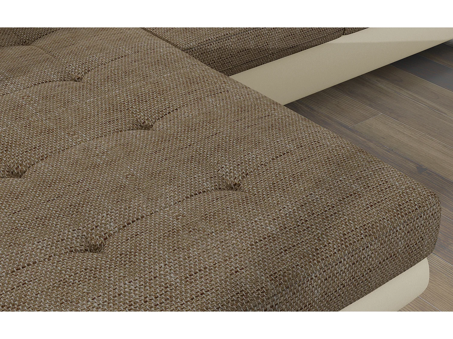 Sofá esquinero convertible KALIZO con reposacabezas regulables - Base y patas de acero cromado-Beige/Marrón-Ángulo izquierdo