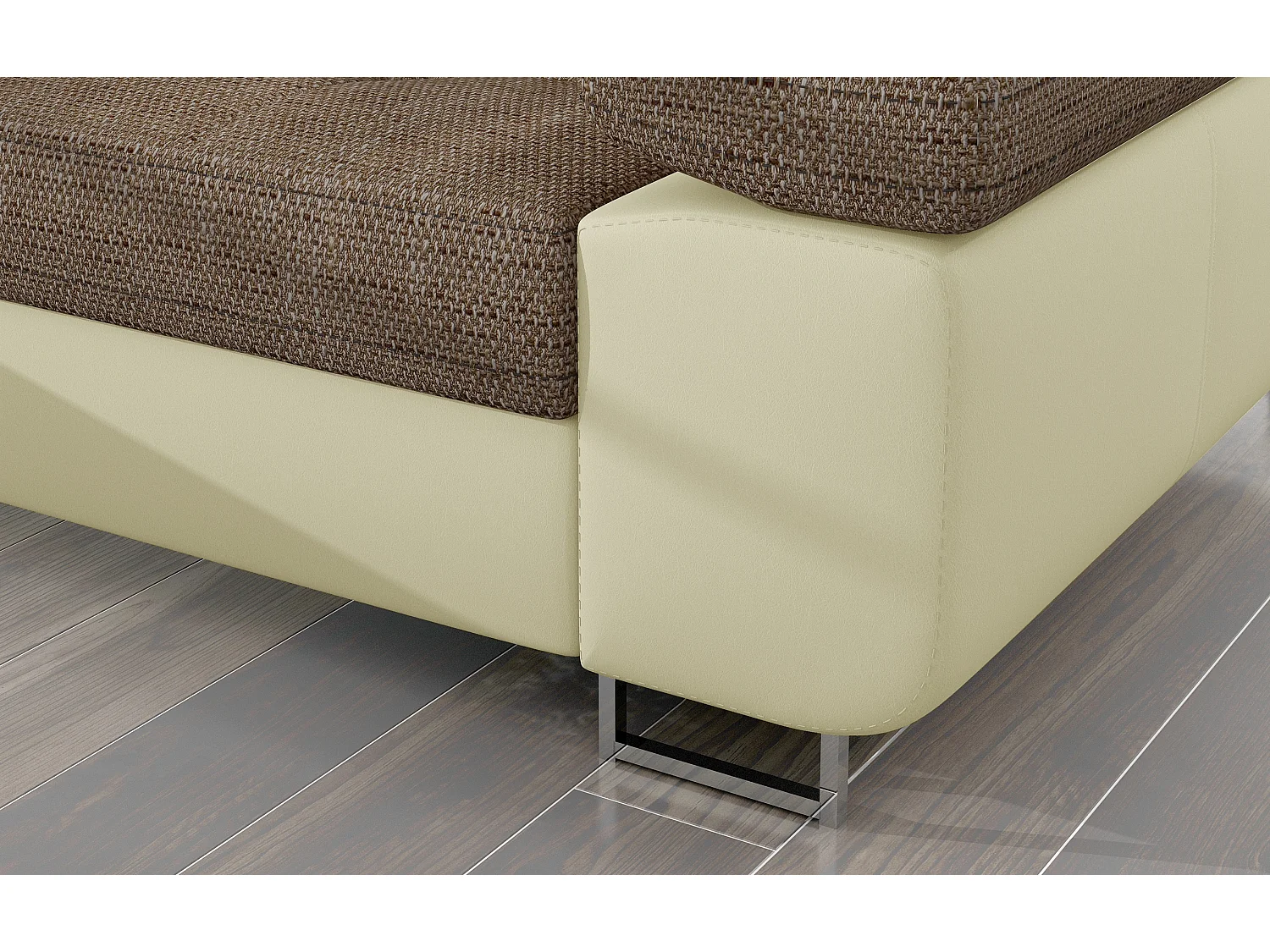 Sofá esquinero convertible KALIZO con reposacabezas regulables - Base y patas de acero cromado-Beige/Marrón-Ángulo izquierdo