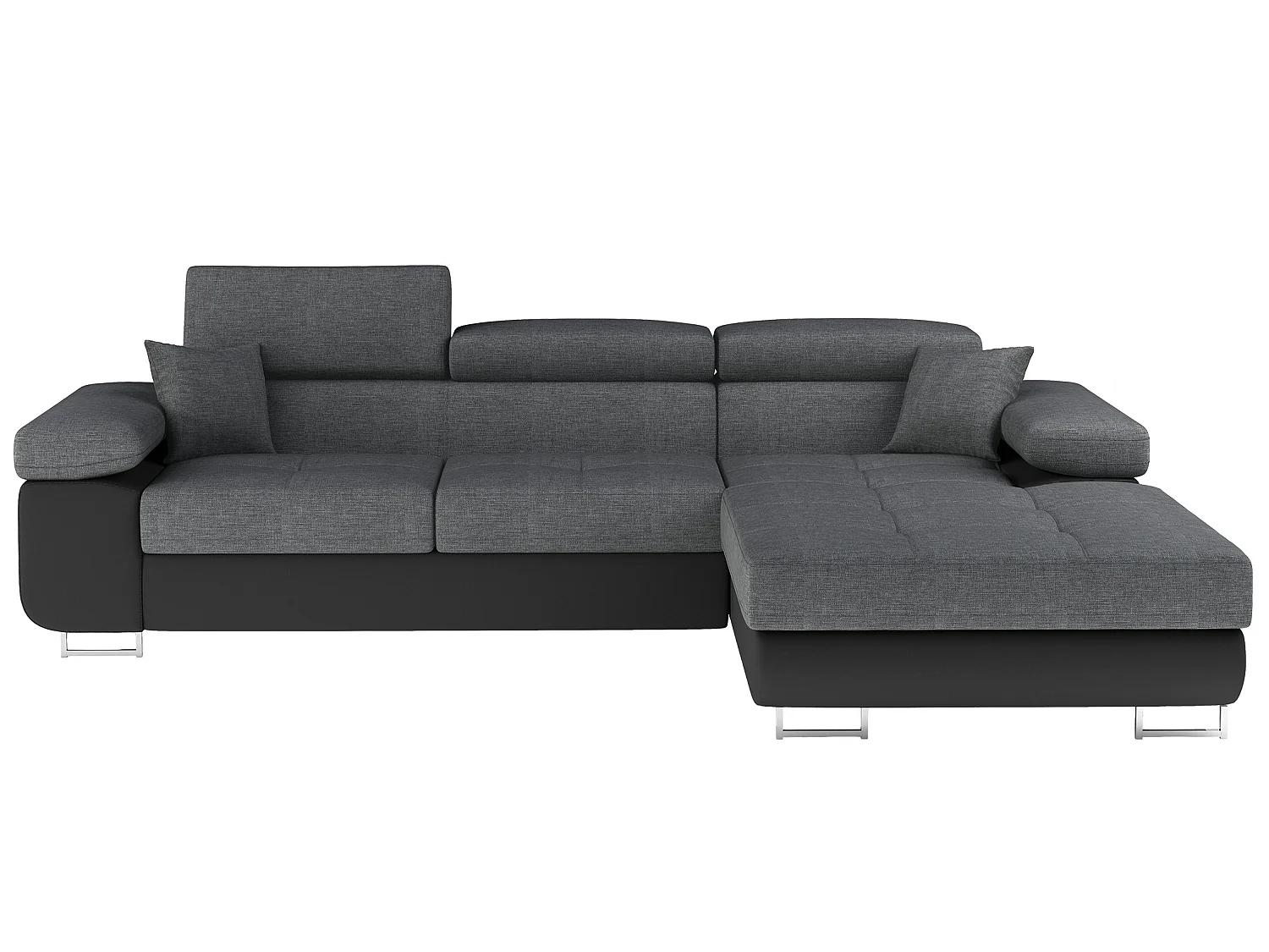 Sofá esquinero convertible KALIZO con reposacabezas regulables - Base y patas de acero cromado-Beige/Marrón-Ángulo izquierdo