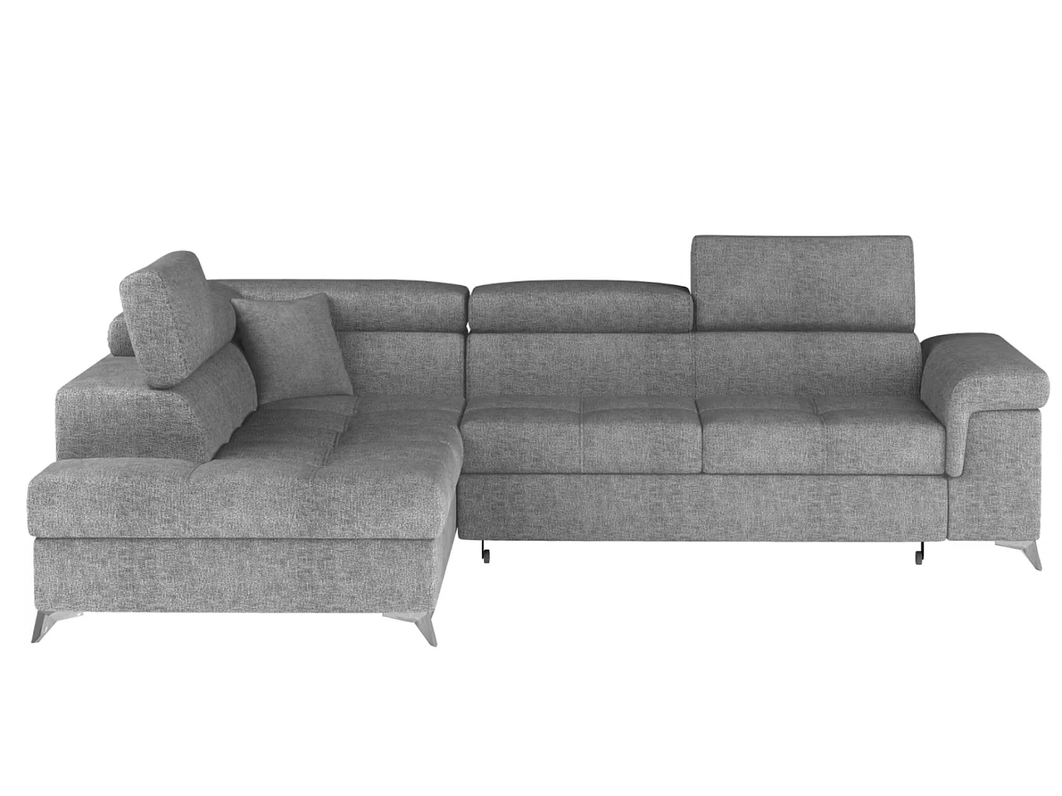 Canapé d’angle convertible MARIDO en tissu avec coffre et têtières réglables – 275cm-Gris clair-angle gauche