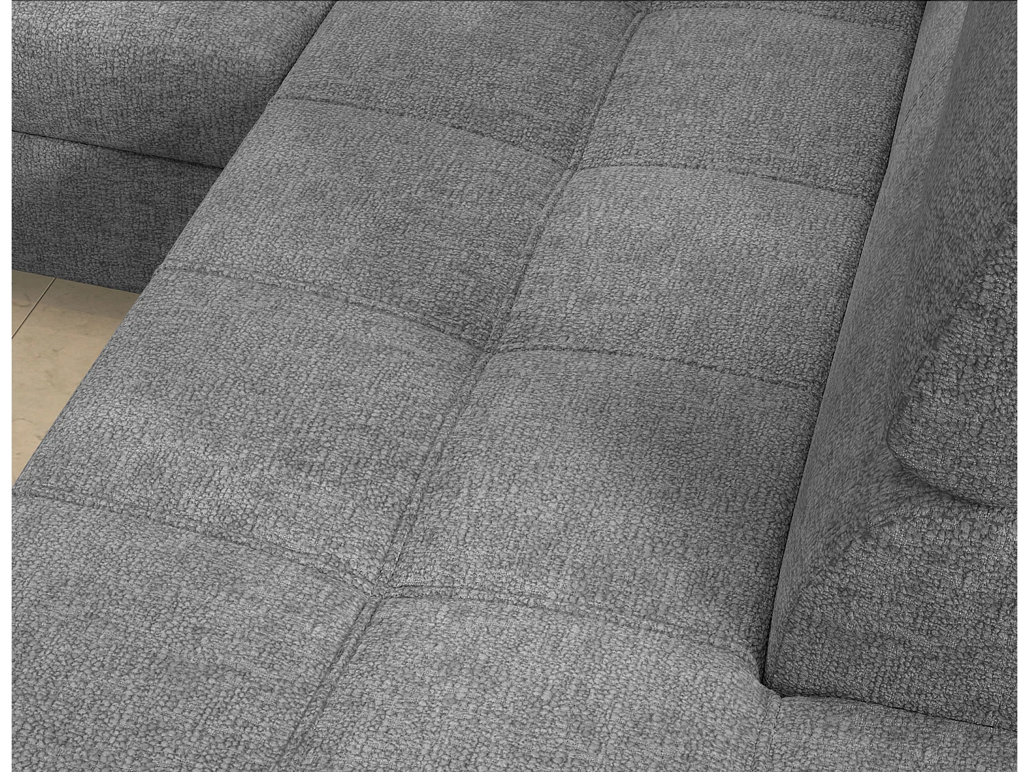 Canapé d’angle convertible MARIDO en tissu avec coffre et têtières réglables – 275cm-Gris clair-angle gauche
