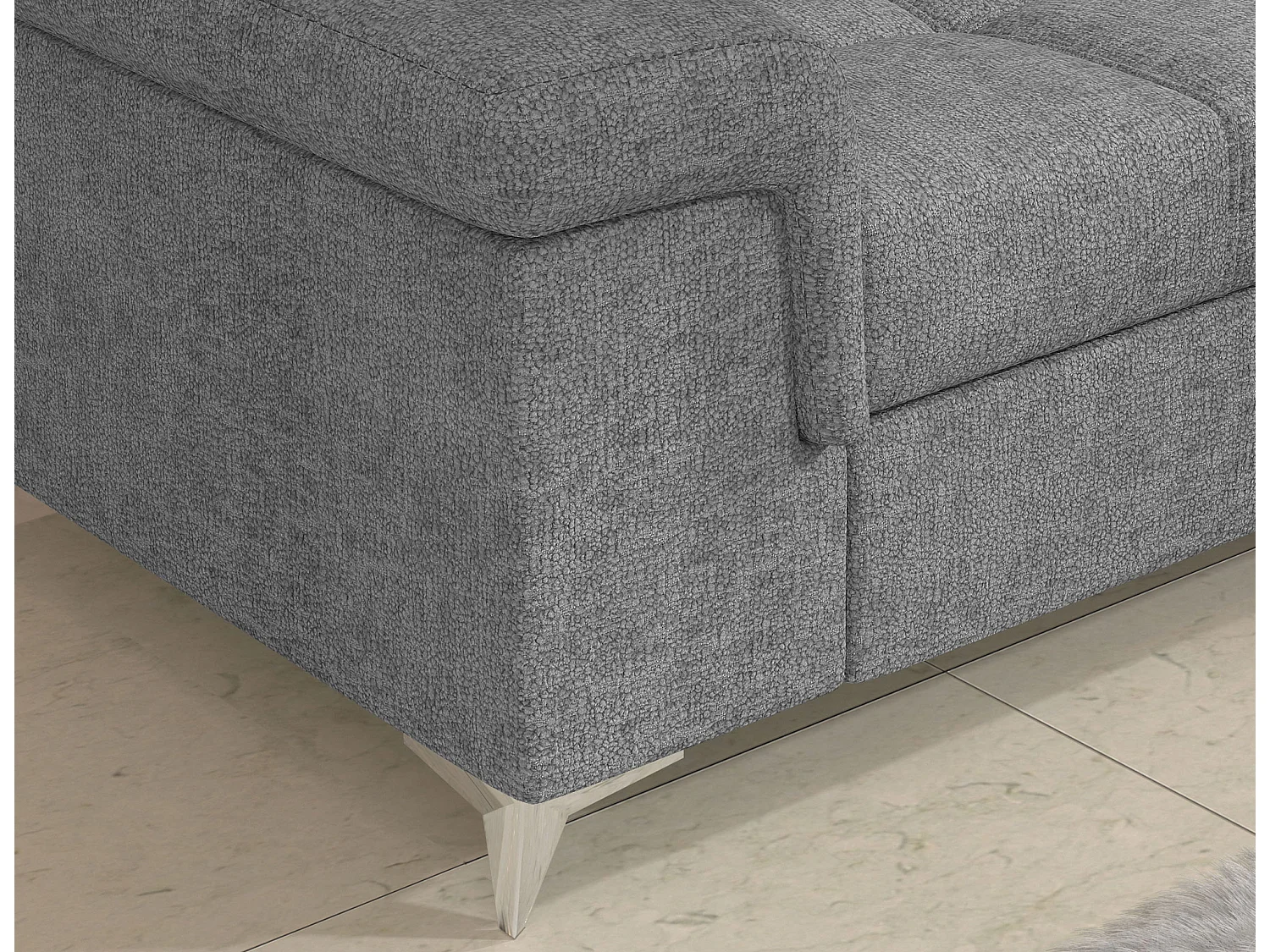 Canapé d’angle convertible MARIDO en tissu avec coffre et têtières réglables – 275cm-Gris clair-angle gauche