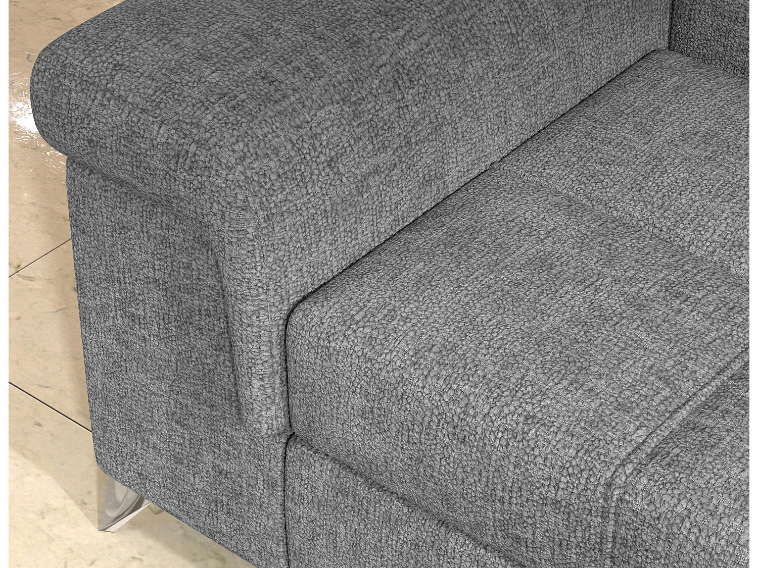 Canapé d’angle convertible MARIDO en tissu avec coffre et têtières réglables – 275cm-Gris clair-angle gauche
