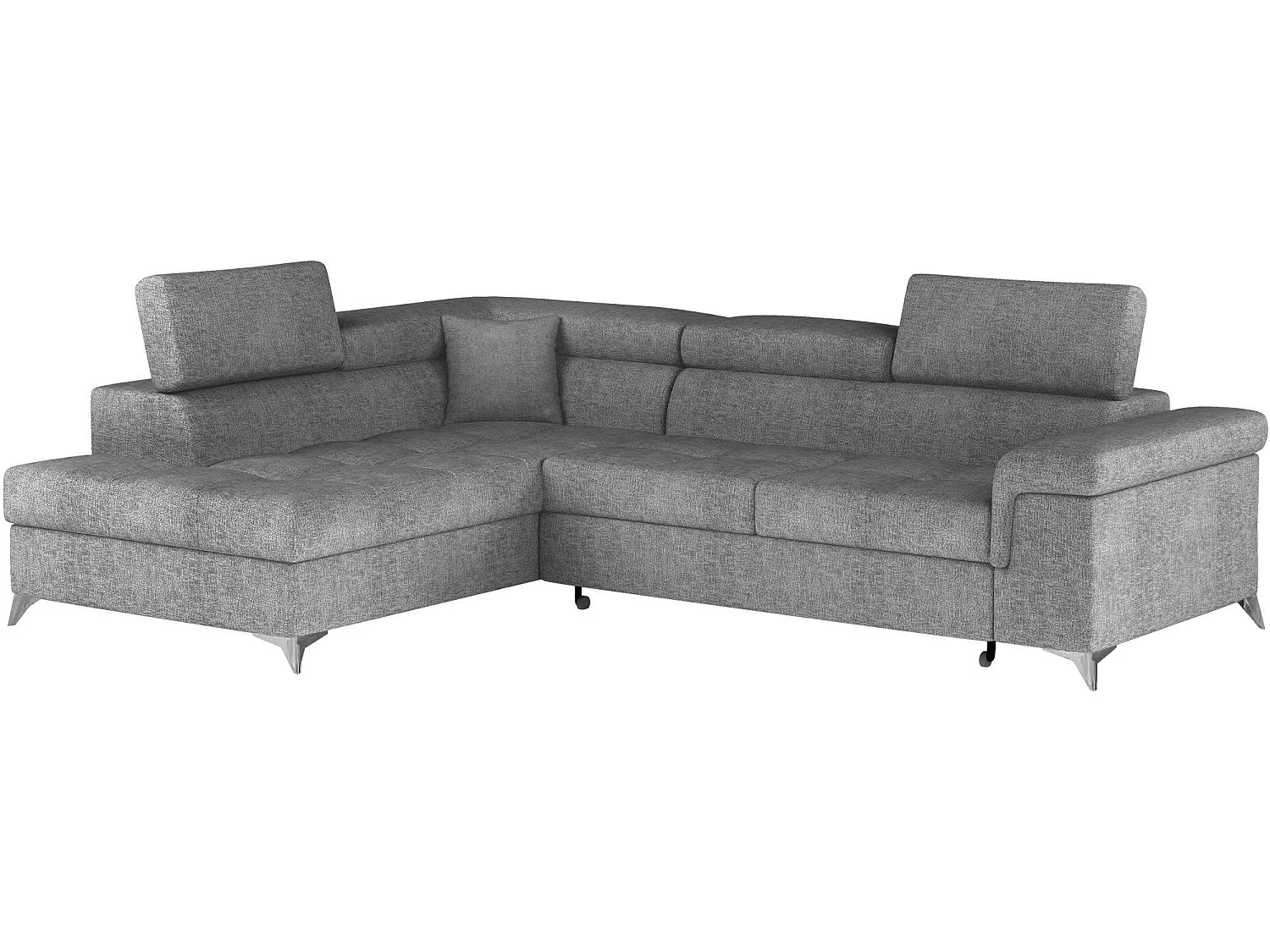Canapé d’angle convertible MARIDO en tissu avec coffre et têtières réglables – 275cm-Gris clair-angle gauche