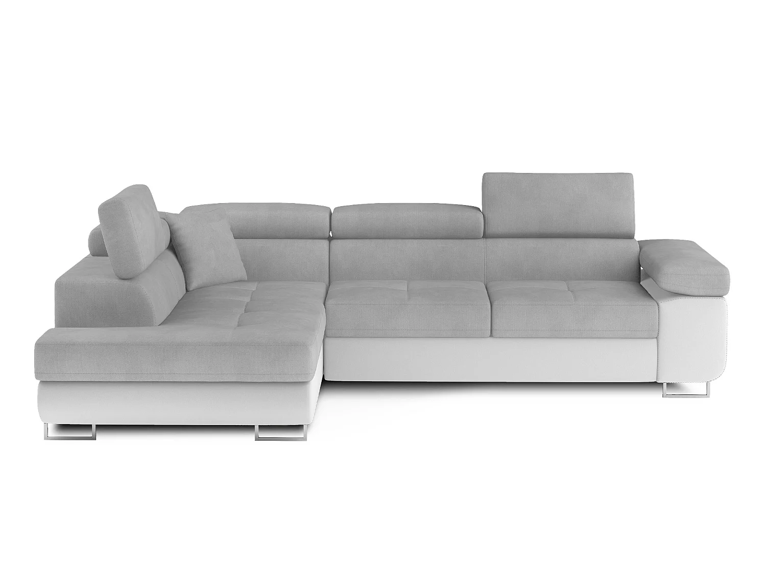 Sofá esquinero convertible en símil piel y tela reposacabezas elevables - Colección Marka-Blanco/Gris ratón-Ángulo izquierdo