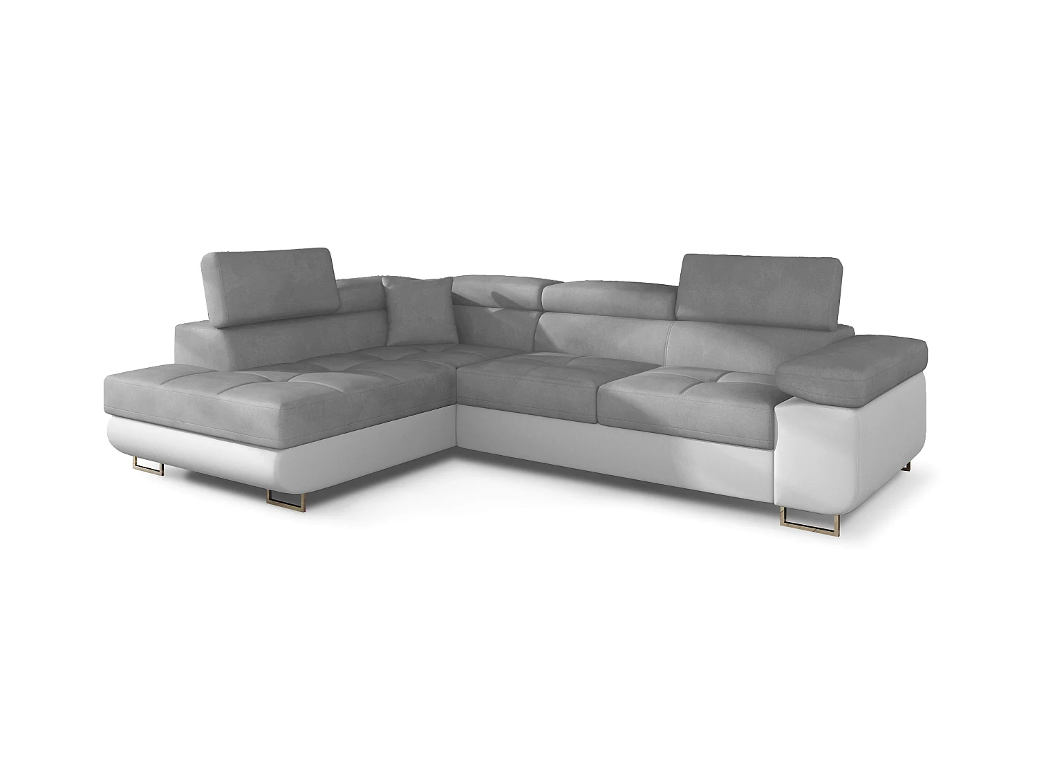 Sofá esquinero convertible en símil piel y tela reposacabezas elevables - Colección Marka-Blanco/Gris ratón-Ángulo izquierdo