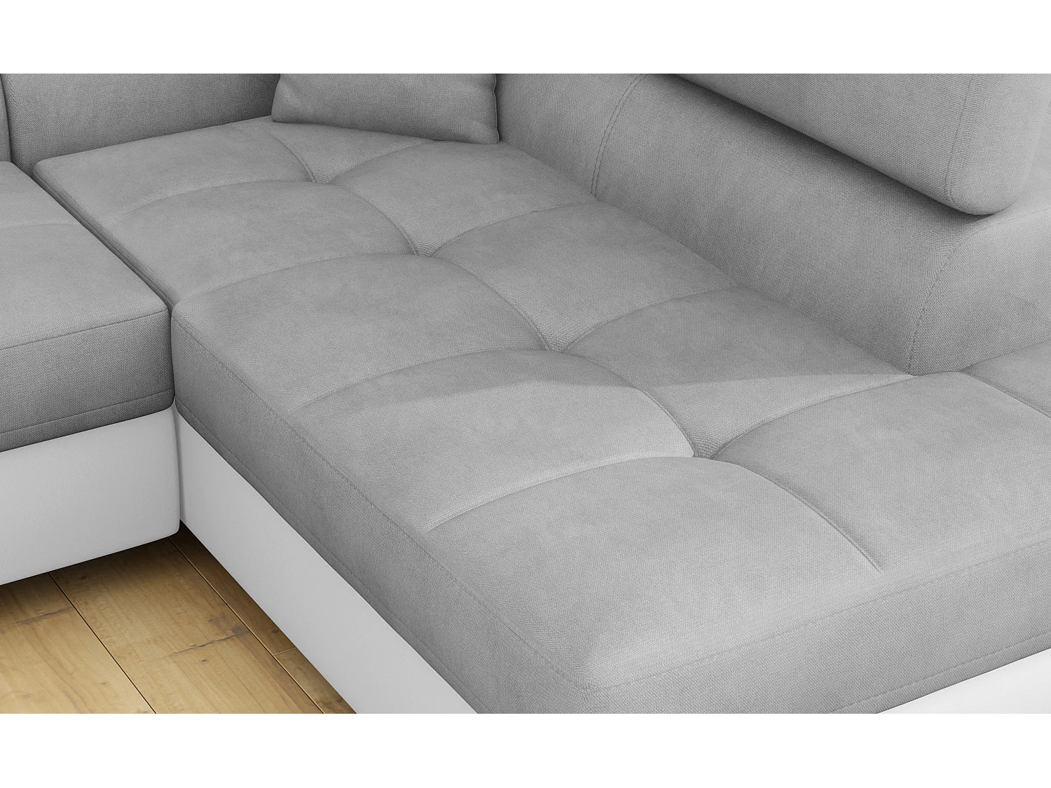 Sofá esquinero convertible en símil piel y tela reposacabezas elevables - Colección Marka-Blanco/Gris ratón-Ángulo izquierdo