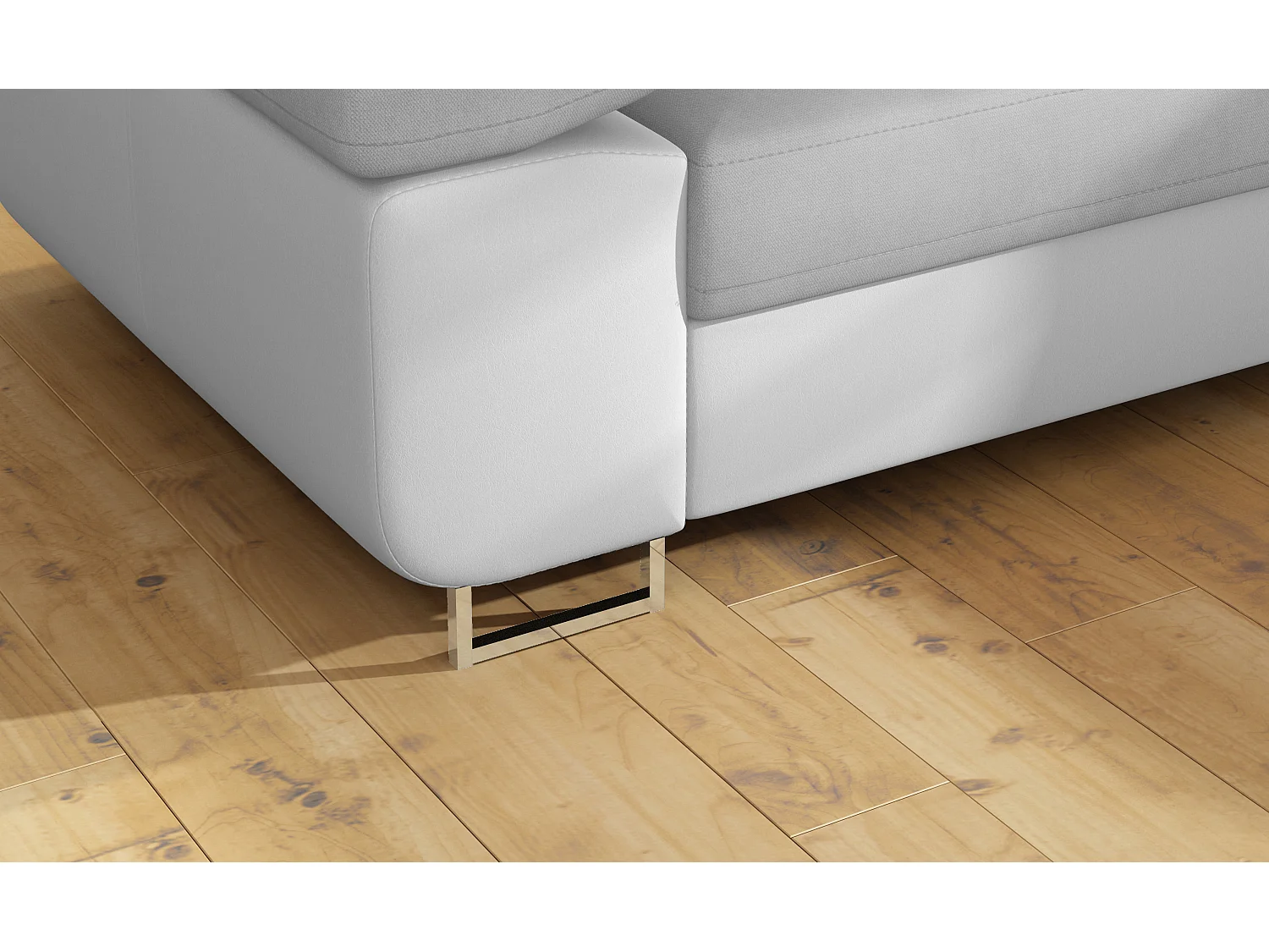 Sofá esquinero convertible en símil piel y tela reposacabezas elevables - Colección Marka-Blanco/Gris ratón-Ángulo izquierdo
