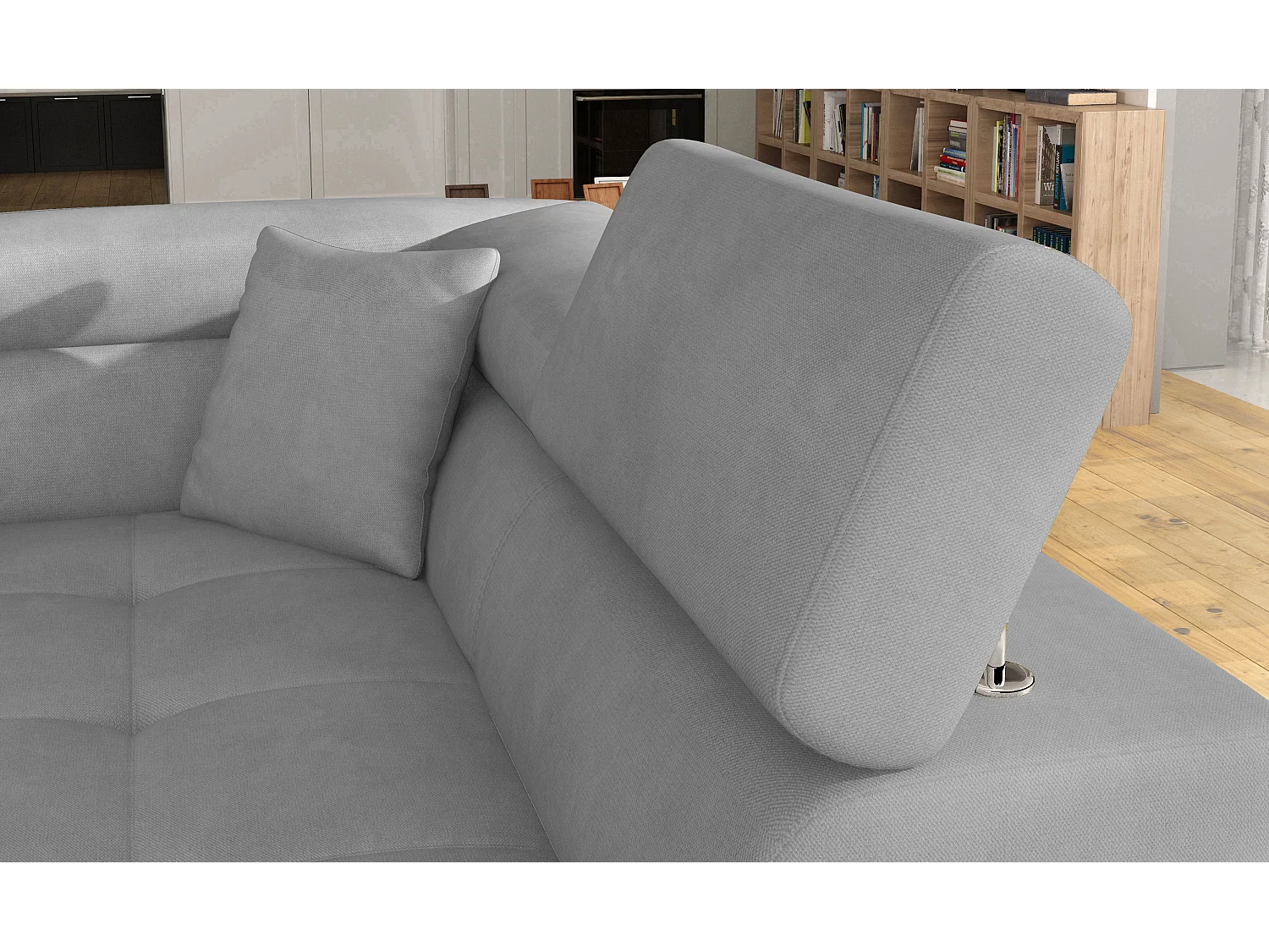 Sofá esquinero convertible en símil piel y tela reposacabezas elevables - Colección Marka-Blanco/Gris ratón-Ángulo izquierdo