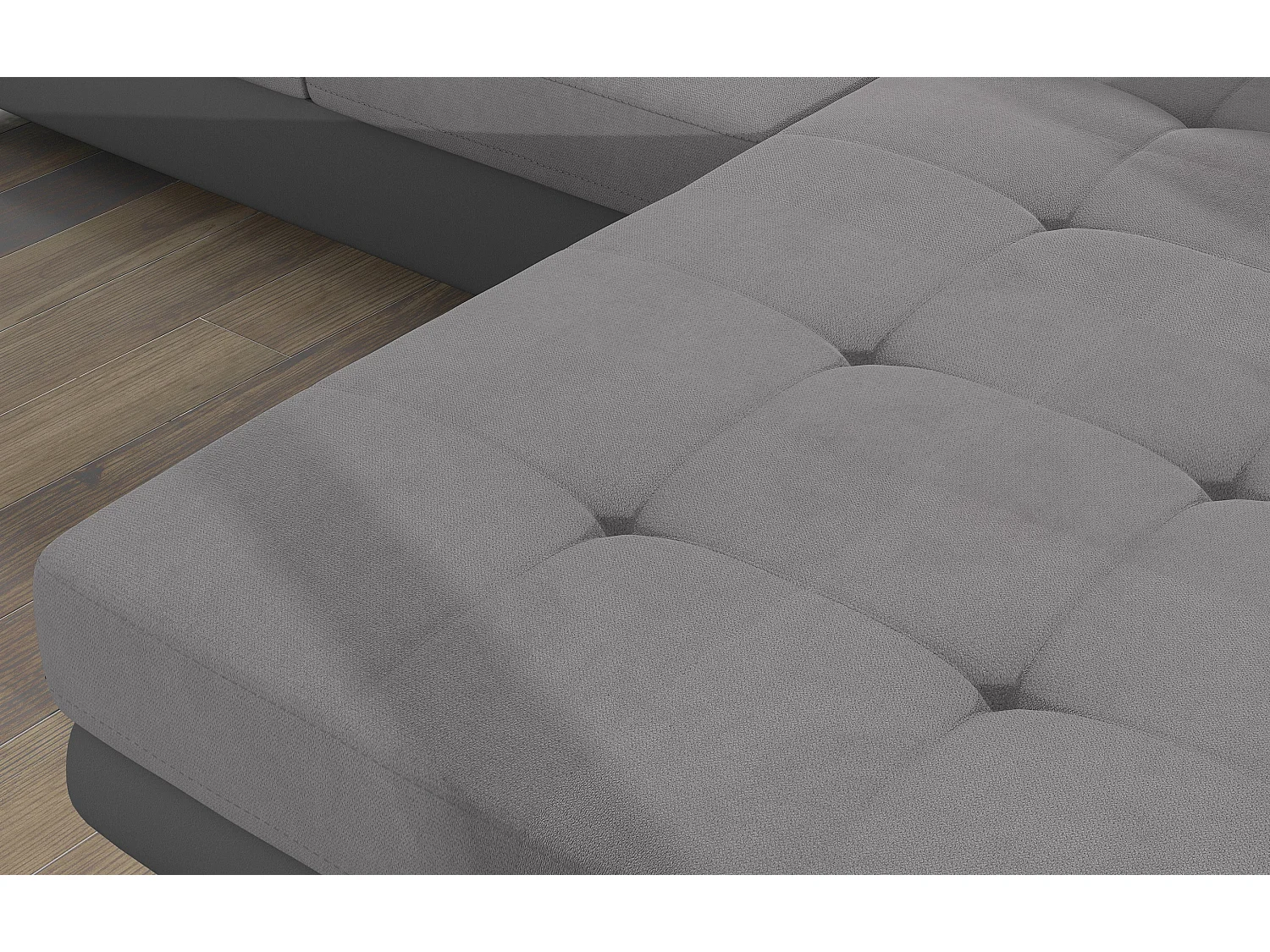 Sofá esquinero convertible KALIZO con reposacabezas regulables - Base y patas de acero cromado-Gris oscuro/gris-Ángulos rectos