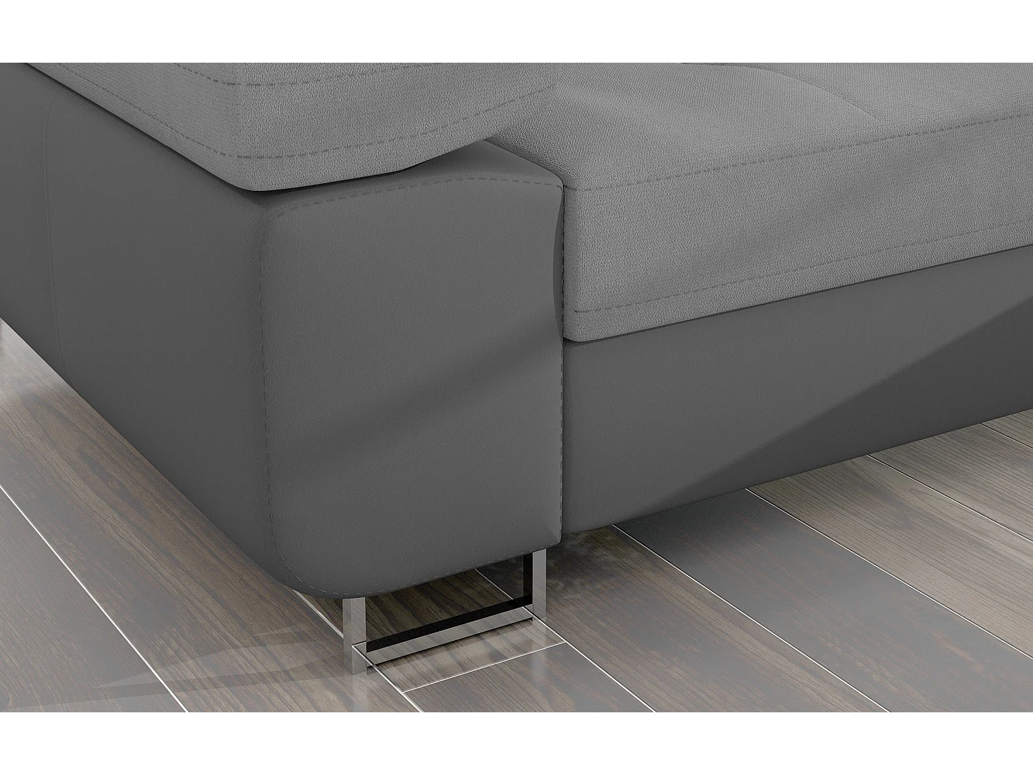 Sofá esquinero convertible KALIZO con reposacabezas regulables - Base y patas de acero cromado-Gris oscuro/gris-Ángulos rectos