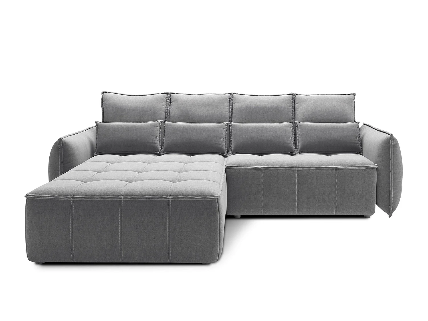 Canapé d’angle convertible 4 places KAMPUS en tissu effet cuir avec coffre de rangement – 265cm-Gris-angle gauche