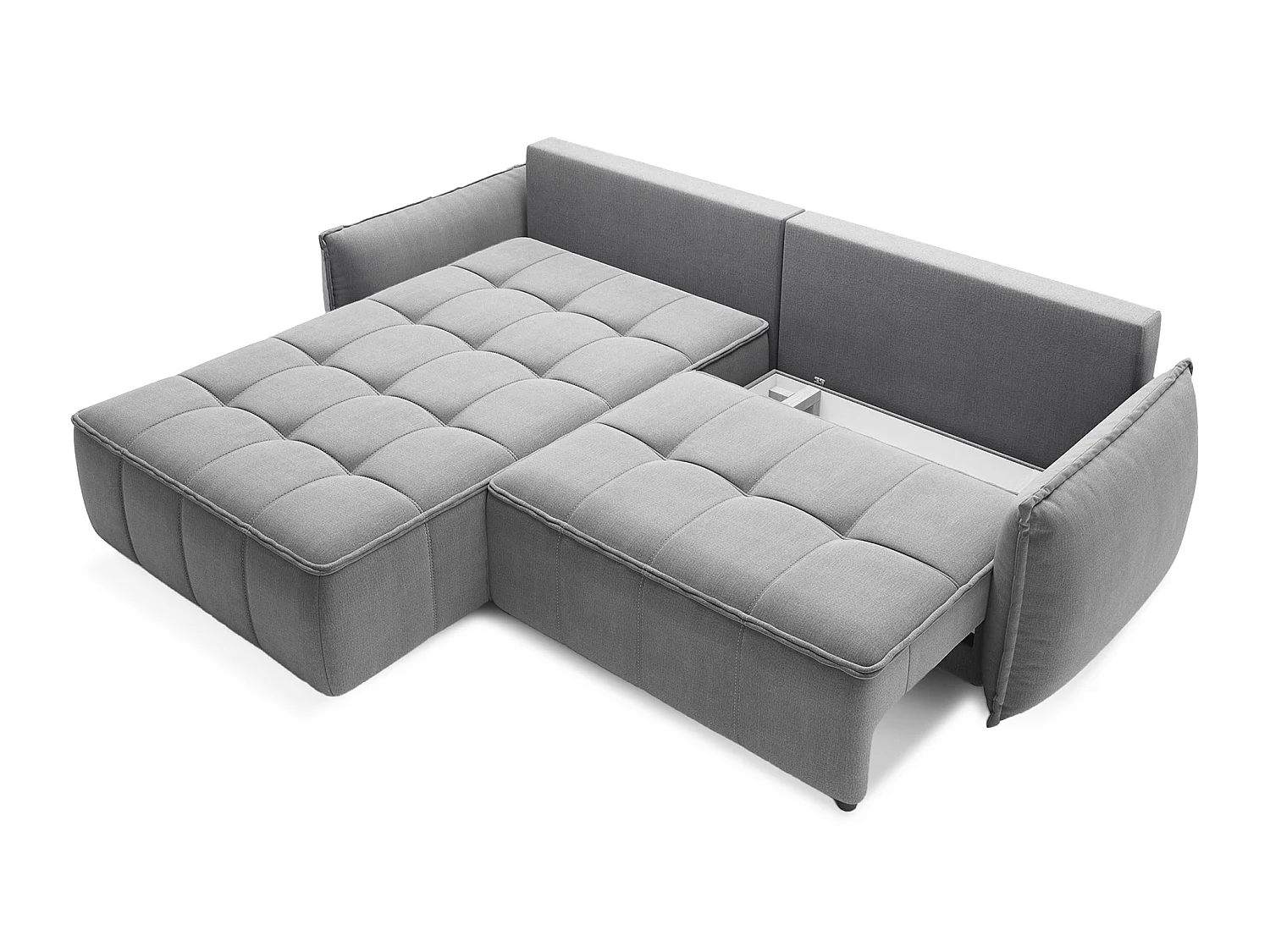 Canapé d’angle convertible 4 places KAMPUS en tissu effet cuir avec coffre de rangement – 265cm-Gris-angle gauche