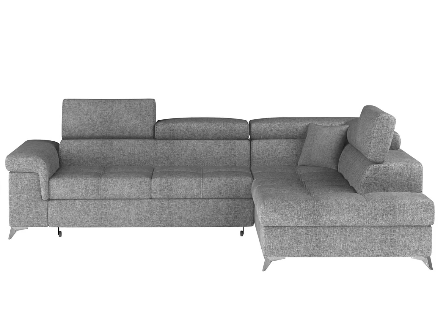 Canapé d’angle convertible MARIDO en tissu avec coffre et têtières réglables – 275cm-Gris clair-angle droit