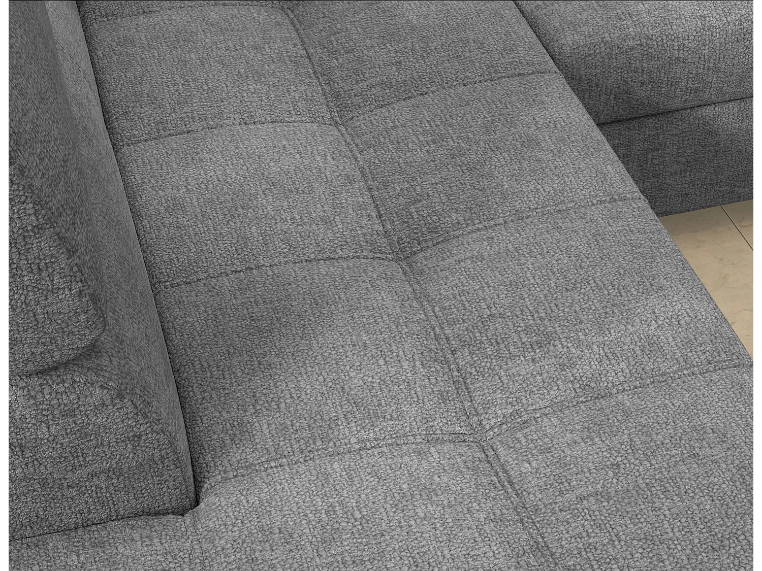 Canapé d’angle convertible MARIDO en tissu avec coffre et têtières réglables – 275cm-Gris clair-angle droit