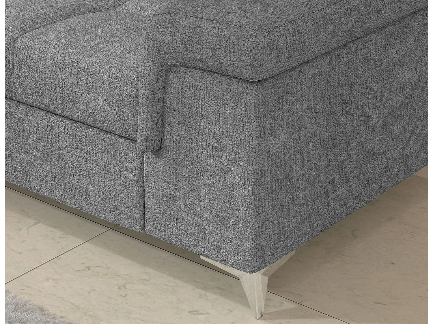 Canapé d’angle convertible MARIDO en tissu avec coffre et têtières réglables – 275cm-Gris clair-angle droit