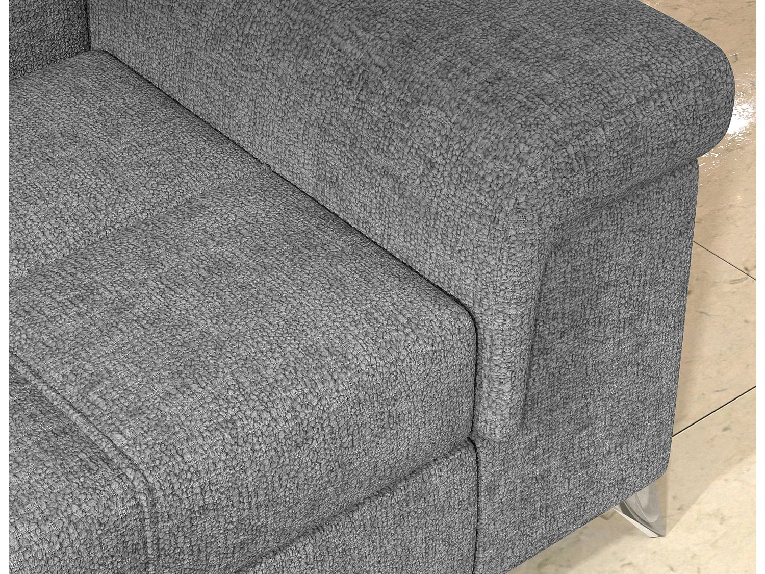 Canapé d’angle convertible MARIDO en tissu avec coffre et têtières réglables – 275cm-Gris clair-angle droit
