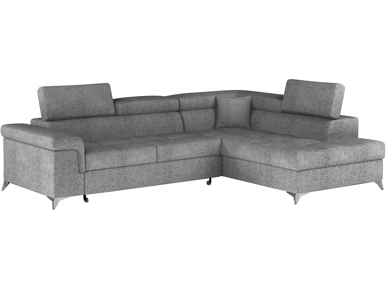 Canapé d’angle convertible MARIDO en tissu avec coffre et têtières réglables – 275cm-Gris clair-angle droit