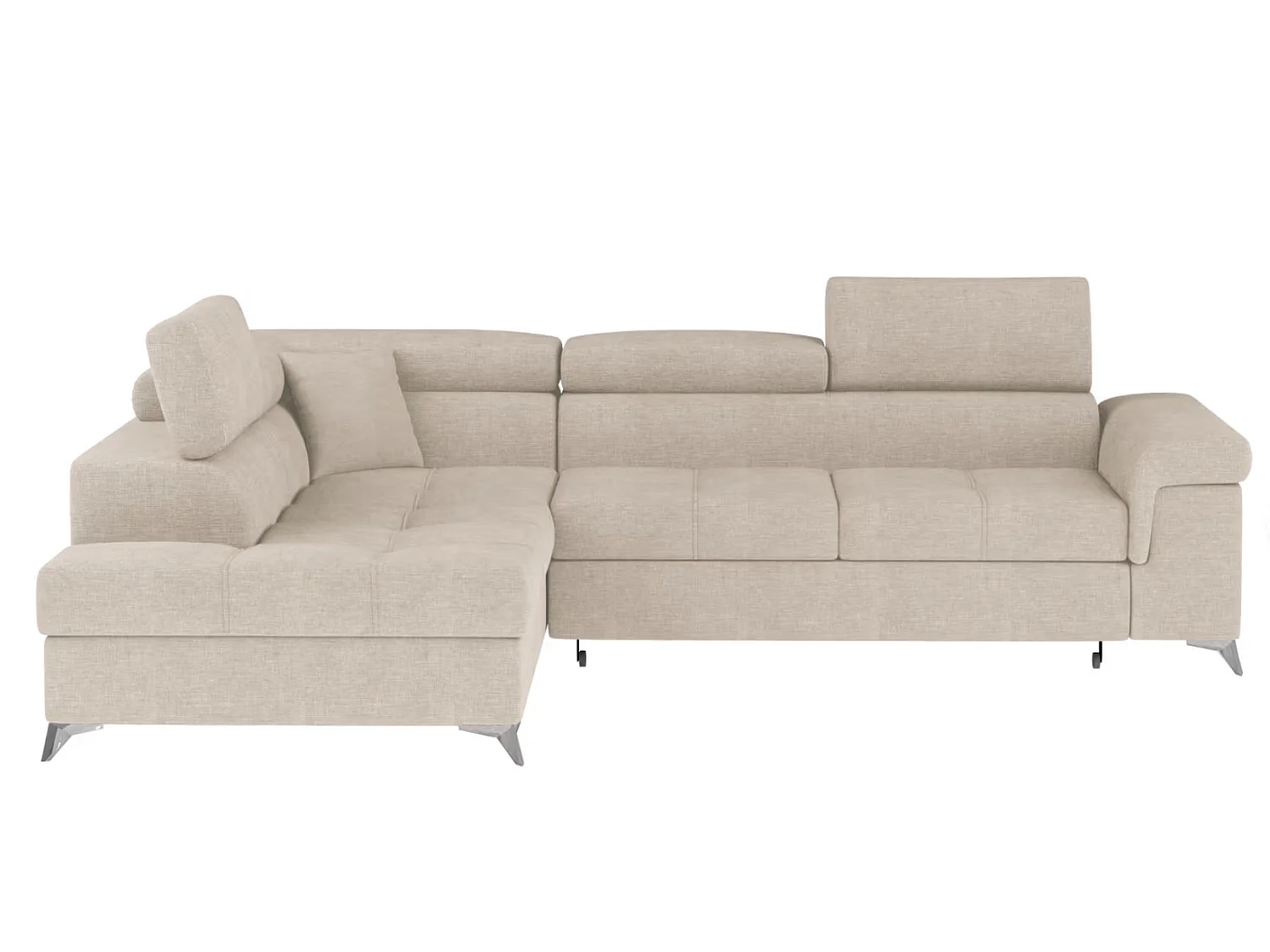 Canapé d’angle convertible MARIDO en velours avec coffre et têtières réglables – 275cm-Beige clair-angle gauche