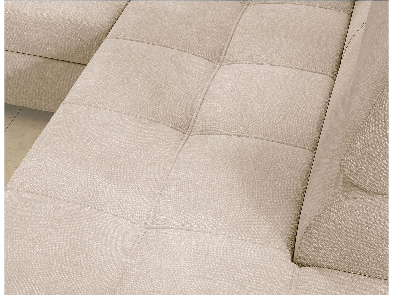 Canapé d’angle convertible MARIDO en velours avec coffre et têtières réglables – 275cm-Beige clair-angle gauche