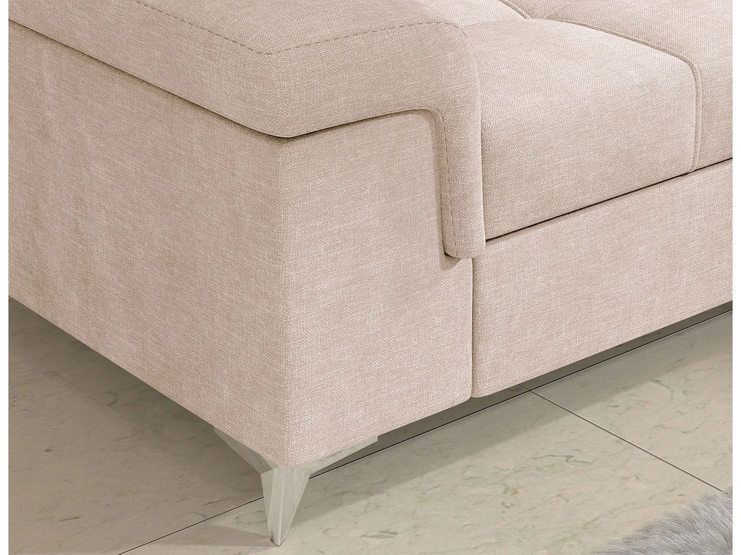 Canapé d’angle convertible MARIDO en velours avec coffre et têtières réglables – 275cm-Beige clair-angle gauche