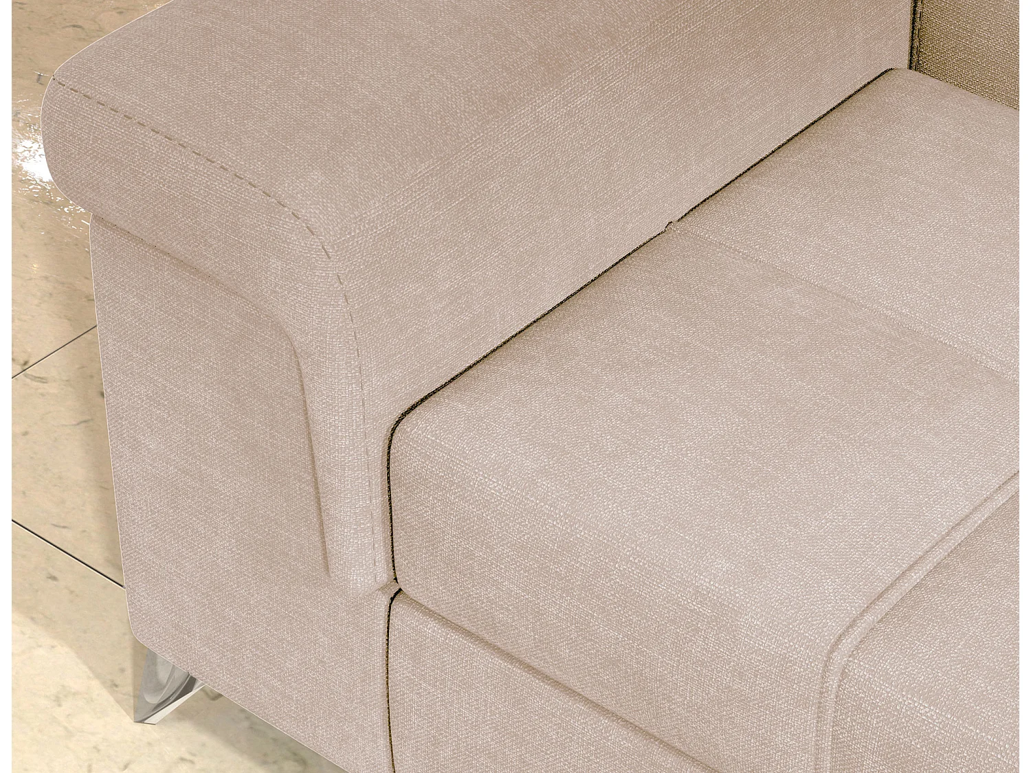 Canapé d’angle convertible MARIDO en velours avec coffre et têtières réglables – 275cm-Beige clair-angle gauche