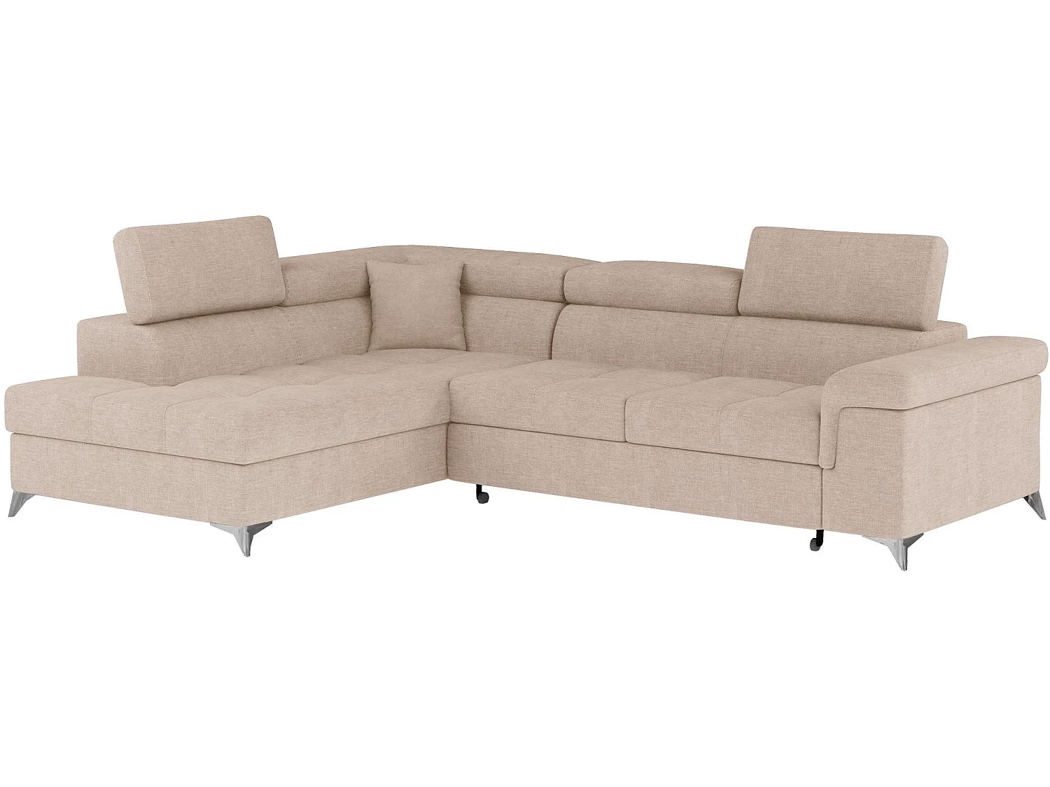 Canapé d’angle convertible MARIDO en velours avec coffre et têtières réglables – 275cm-Beige clair-angle gauche