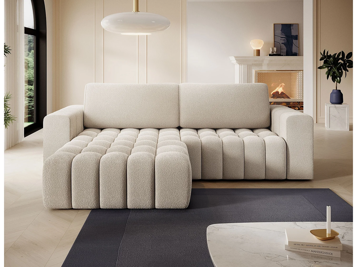 Sofá esquinero Bozen – Elegancia, confort tejido acolchado-Beige claro-Ángulo izquierdo