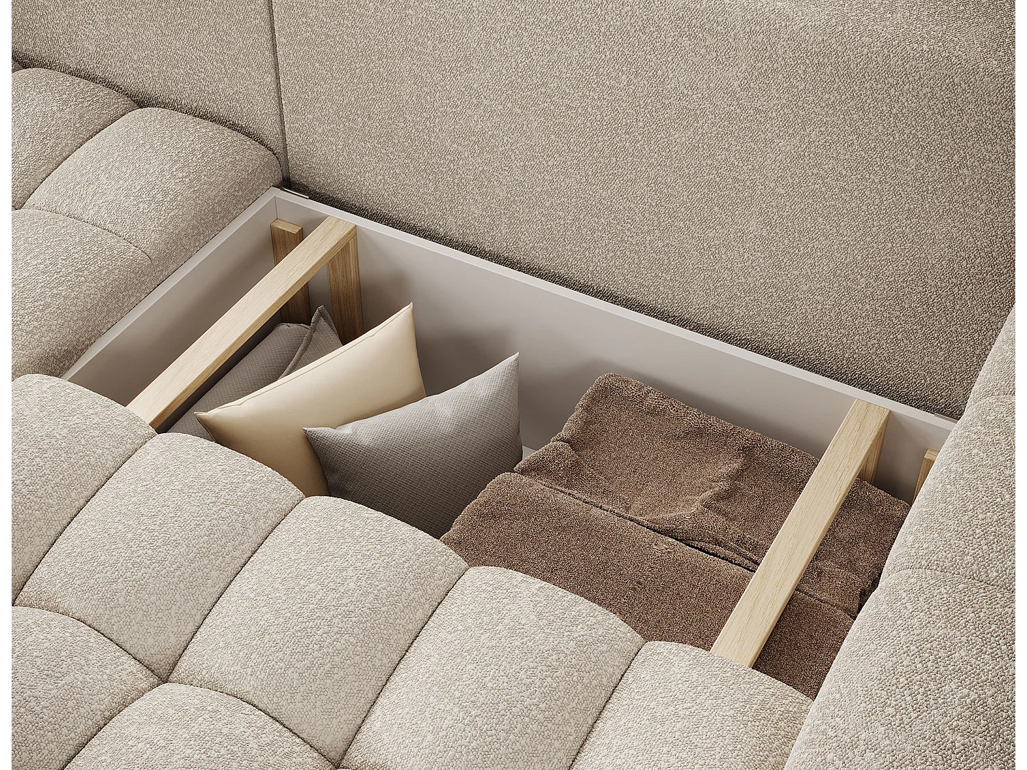 Sofá esquinero Bozen – Elegancia, confort tejido acolchado-Beige claro-Ángulo izquierdo
