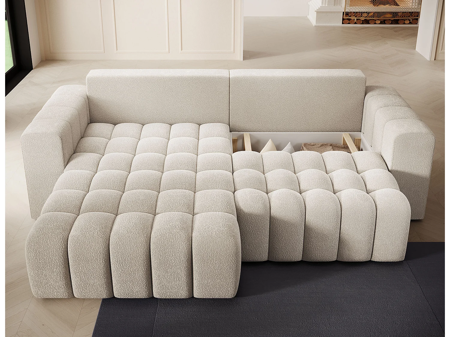 Sofá esquinero Bozen – Elegancia, confort tejido acolchado-Beige claro-Ángulo izquierdo